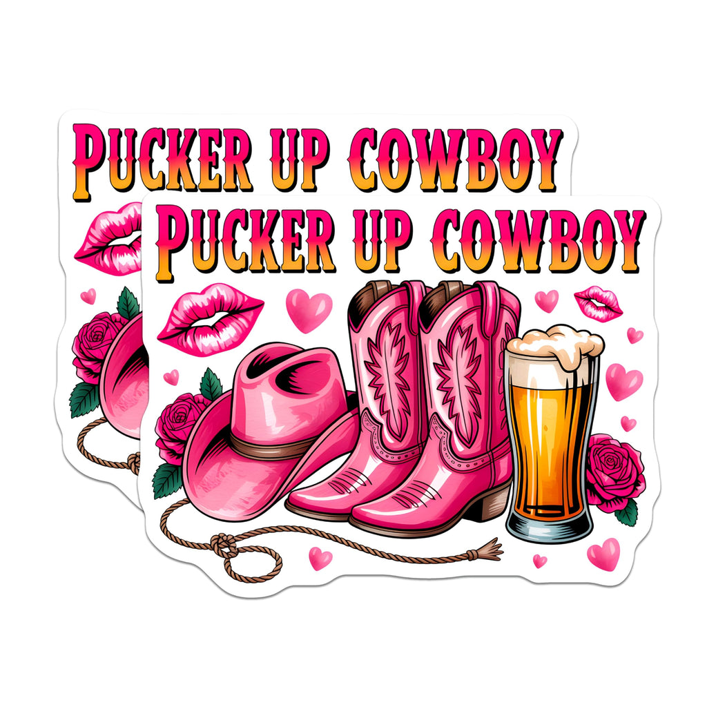 (2 Pack) Pucker Up Cowboy Magnets - Pink Cowgirl Boots - Nashville Bachelorette Party Decor - 5 Inches On Longest Side - Thick Durable Magnet - Made in USA - MAG28926