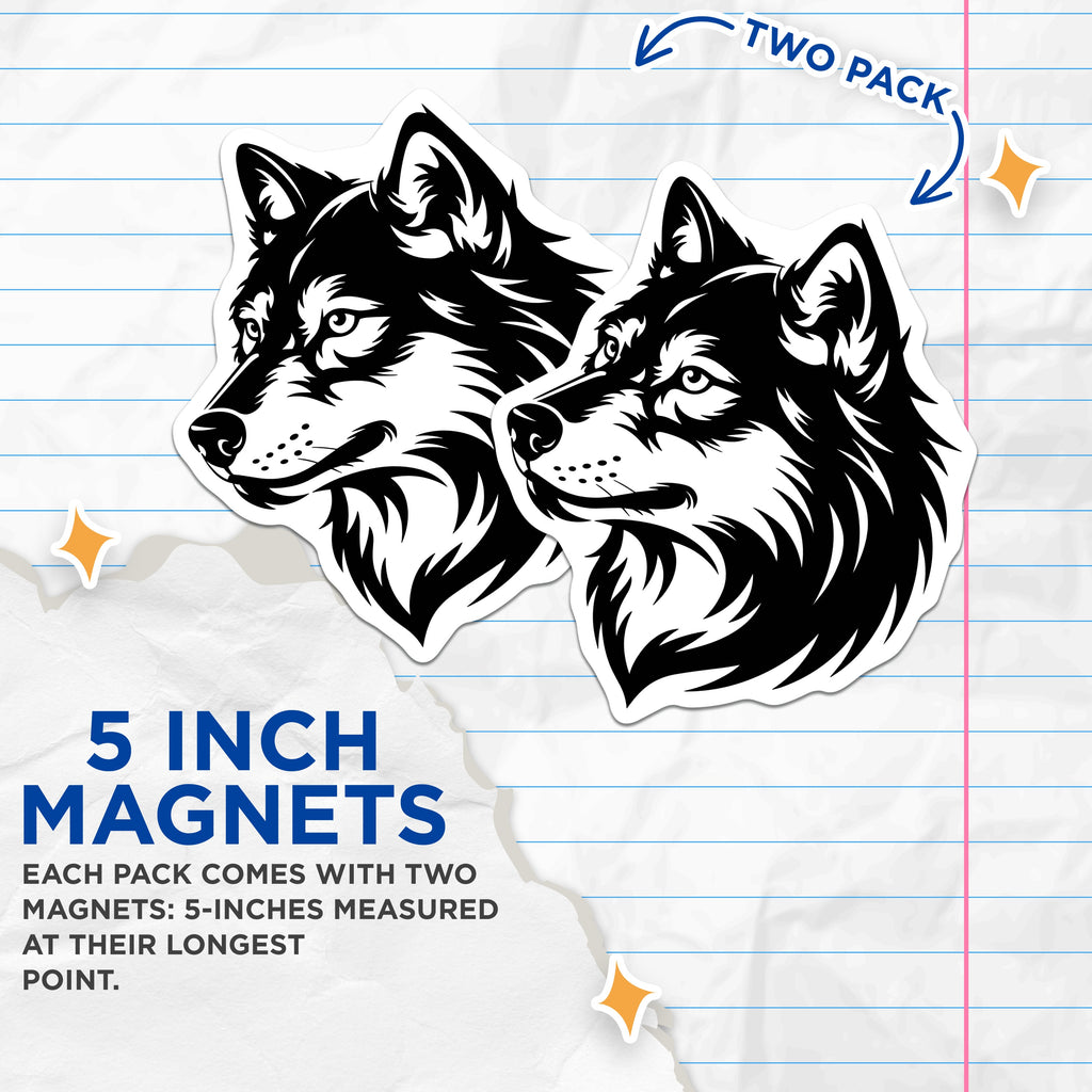 (2 Pack) Wolf Head Magnets - Tribal Animal Decor - Refrigerator Locker Office Magnets - 5 Inches On Longest Side - Thick Durable Magnet - Made in USA - MAG36710