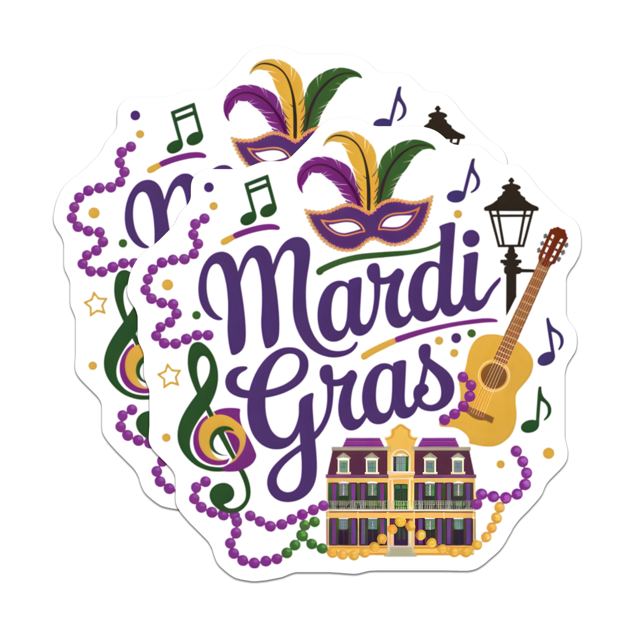(2 Pack) Mardi Gras Stickers - Louisiana Celebration - New Orleans Sticker - 5" On Longest Side - Sticks to Smooth Flat Surfaces - Made in USA - BMCS15896
