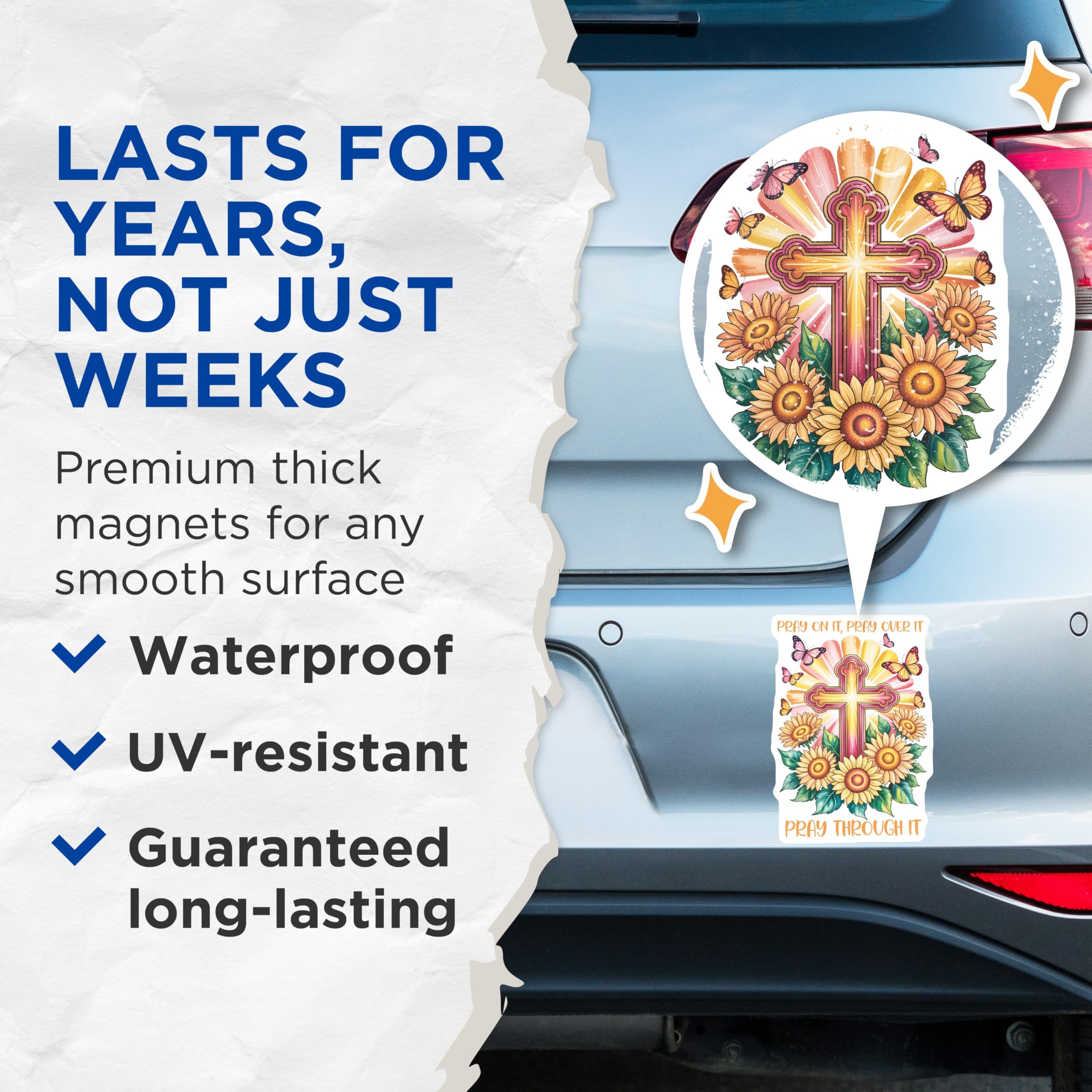 (2 Pack) Pray On It Magnets - Floral Cross Design - Inspirational Quote - 5" On Longest Side - Premium Magnet - for Cars, Refrigerators, Toolboxes, Lockers - Made in USA - MAG17050