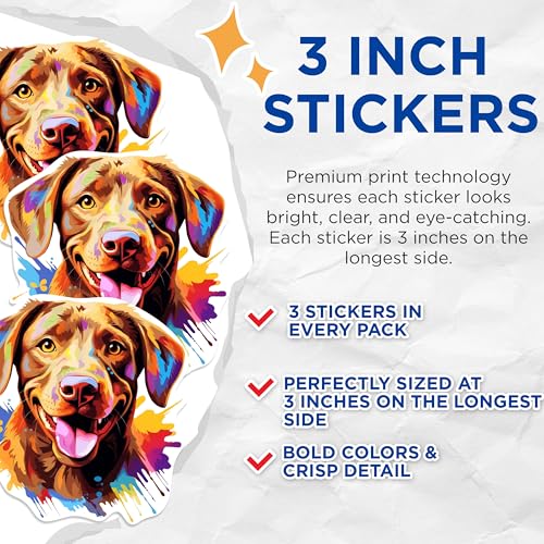 (3 Pack) Labrador Retriever Decals - Colorful Dog - Laptop Decal - 3 Inches On Longest Side - Easy Peel & Apply - Made in USA - 3MCS0697