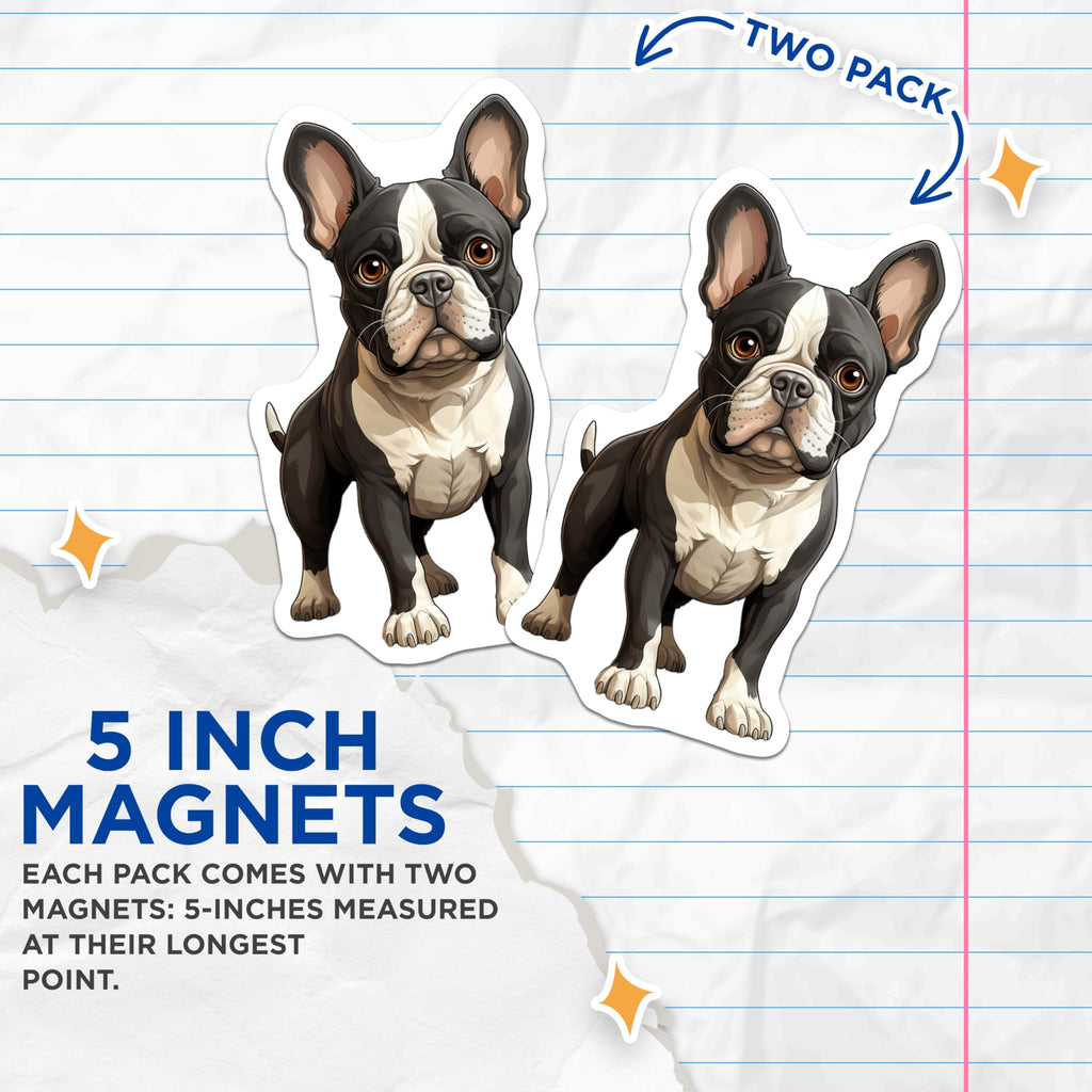 (2 Pack) Boston Terrier Magnets - Cute Dog Lover Magnets - Animal Art Fridge Magnets - Pet Owner Accessory - 5 Inches On Longest Side - Thick Durable Magnet - Made in USA - MAG26996