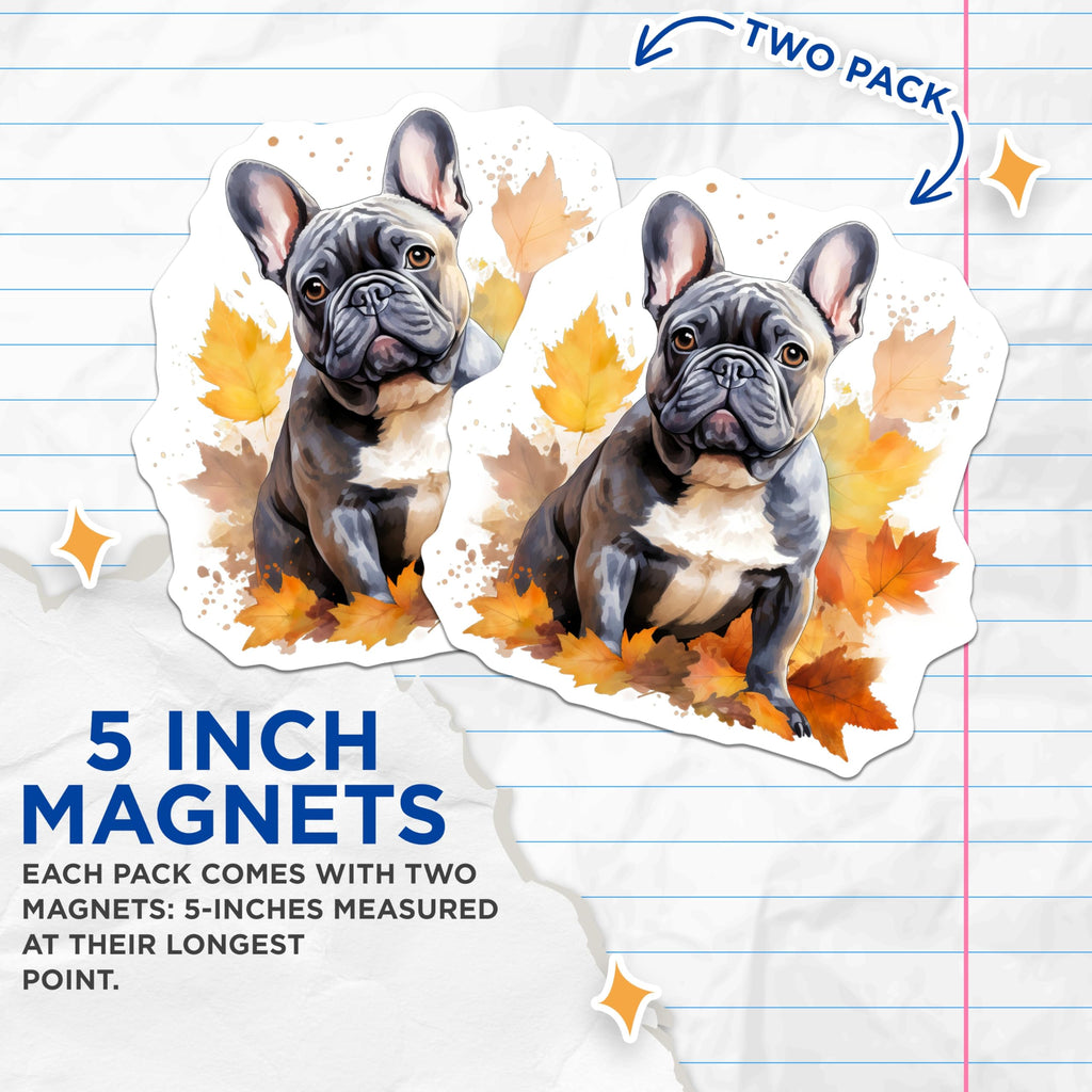 (2 Pack) French Bulldog Fall Decor Magnets - Frenchie Dog Lover Accessory - Autumn Puppy Portrait Magnet Set - 5 Inches On Longest Side - Thick Durable Magnet - Made in USA - MAG28432