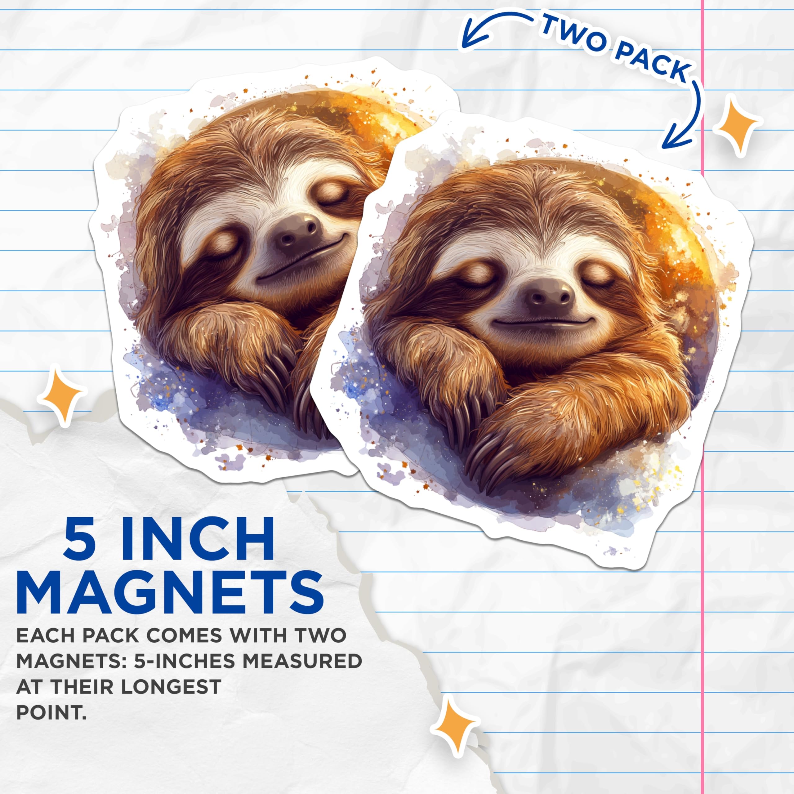 (2 Pack) Sleeping Sloth Magnets - Cute Sloth Art - Animal Lover Decor - Refrigerator Locker Display - 5 Inches On Longest Side - Thick Durable Magnet - Made in USA - MAG23475