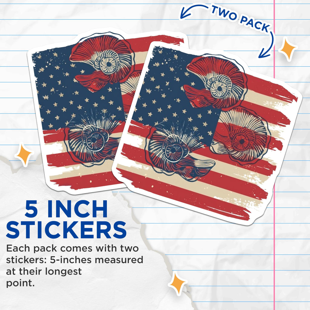 (2 Pack) American Flag Sea Shells Stickers - Patriotic USA - Ocean Marine Life - 5" On Longest Side - Sticks to Smooth Flat Surfaces - Made in USA - BMCS8997