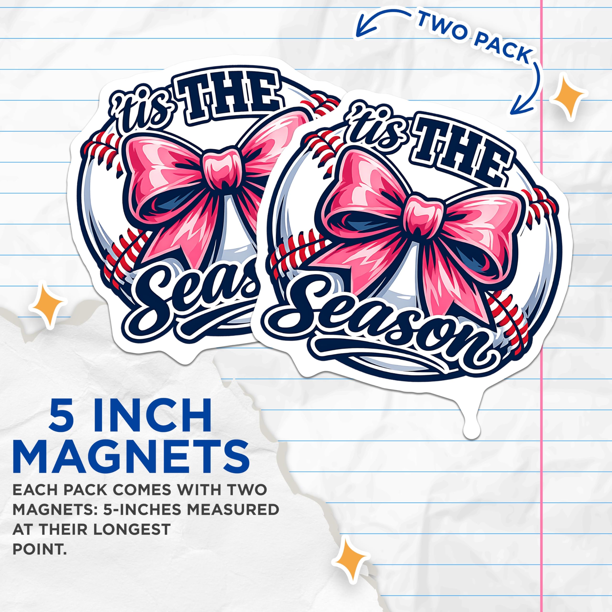 (2 Pack) Baseball Season Magnets - Pink Bow Sports Decor - It's The Season Magnet - Game Day Accessory - Refrigerator Display - 5 Inches On Longest Side - Thick Durable Magnet - Made in USA - MAG21234