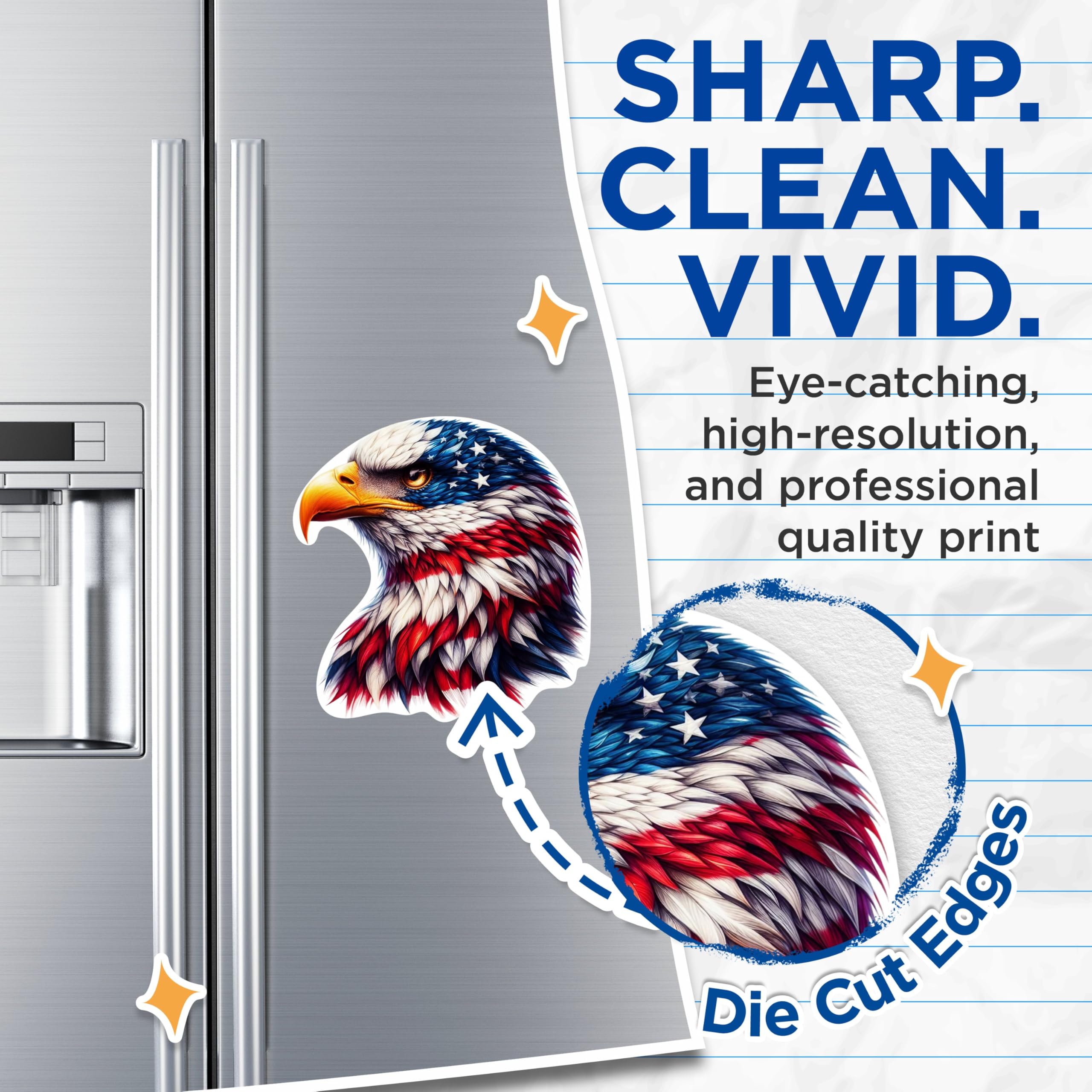 (2 Pack) Patriotic USA Flag Bald Eagle Screaming Eagle Magnets - USA Flag - 5 Inches On Longest Side - Premium Magnet - for Cars, Refrigerators, Toolboxes - Made in USA - MAG2111