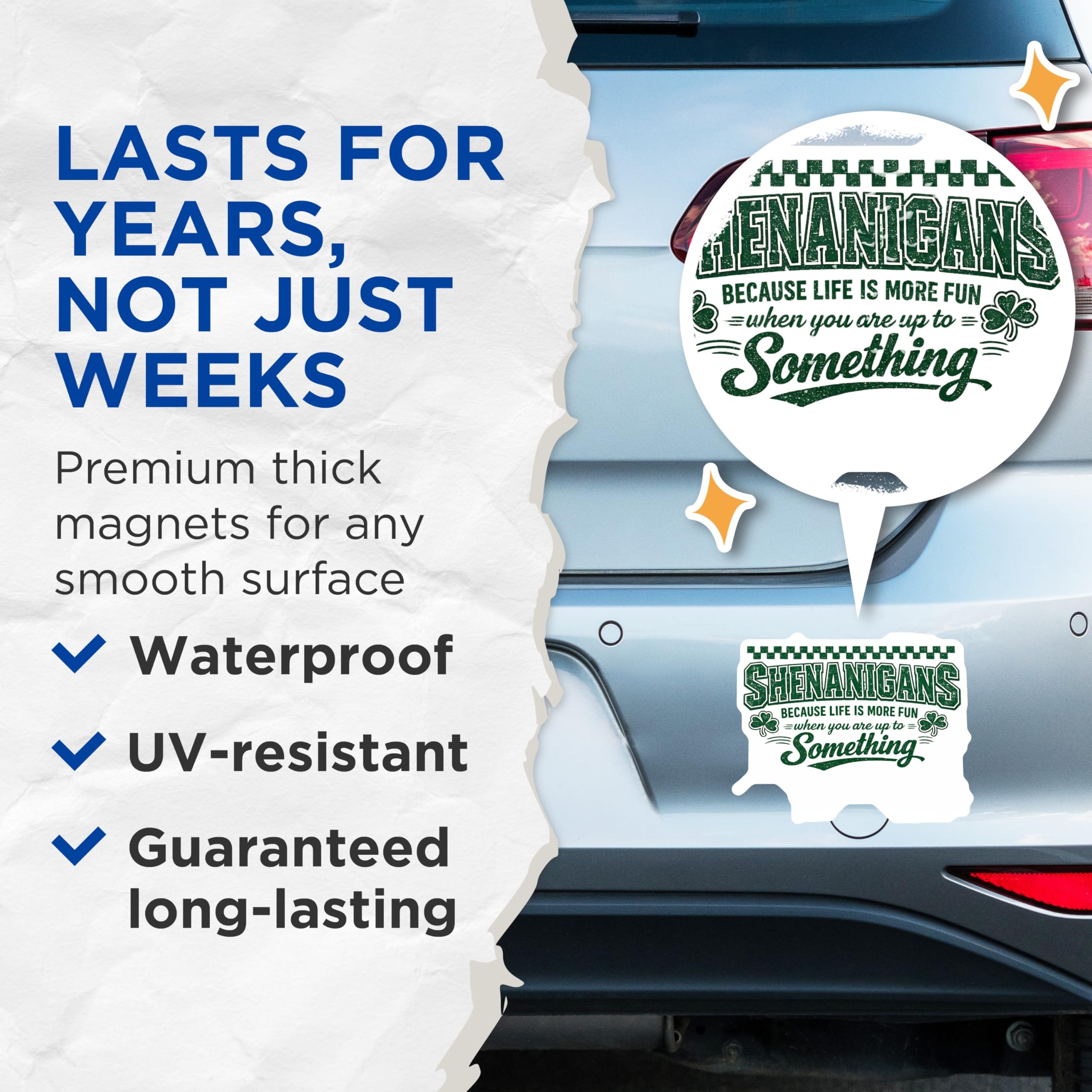 (2 Pack) Shenanigans Magnets - St Patricks Day Decor - Funny Irish Quote Kitchen Office Magnets - 5 Inches On Longest Side - Thick Durable Magnet - Made in USA - MAG23199