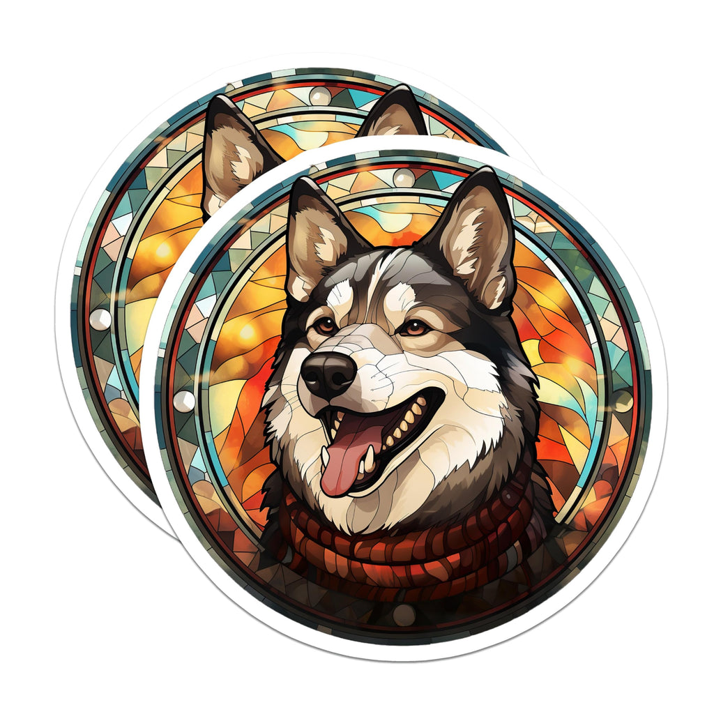 (2 Pack) Husky Dog Magnets - Stained Glass Art - Dog Lover Kitchen Decor - 5 Inches On Longest Side - Thick Durable Magnet - Made in USA - MAG29864