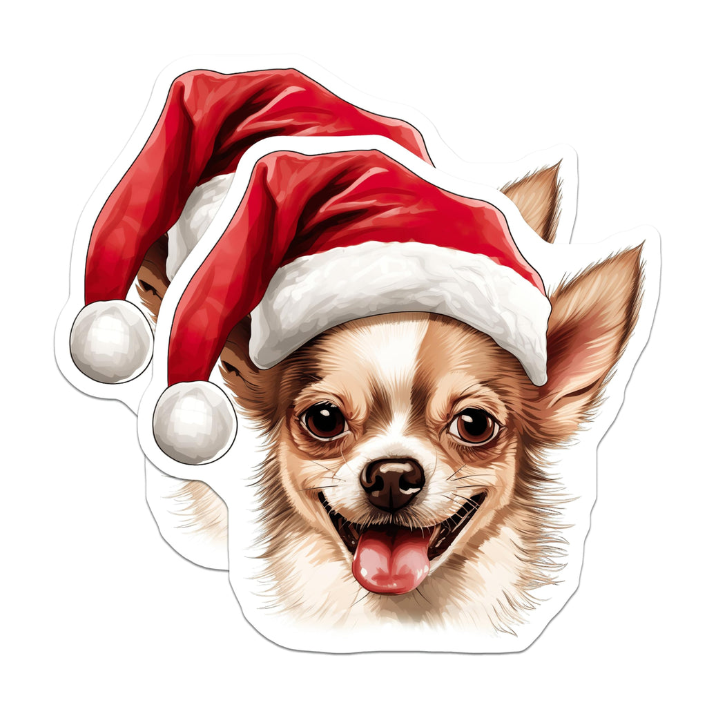 (2 Pack) Chihuahua Christmas Magnets - Santa Hat Dog Magnets - Holiday Pet Decor Stocking Stuffer - 5 Inches On Longest Side - Thick Durable Magnet - Made in USA - MAG25316