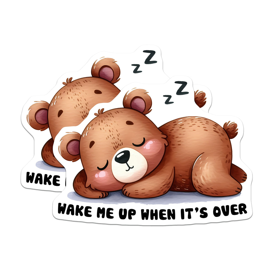 (2 Pack) Sleeping Bear Magnets - Wake Me Up When It's Over - Funny Introvert Humor Decor - 5 Inches On Longest Side - Thick Durable Magnet - Made in USA - MAG39356