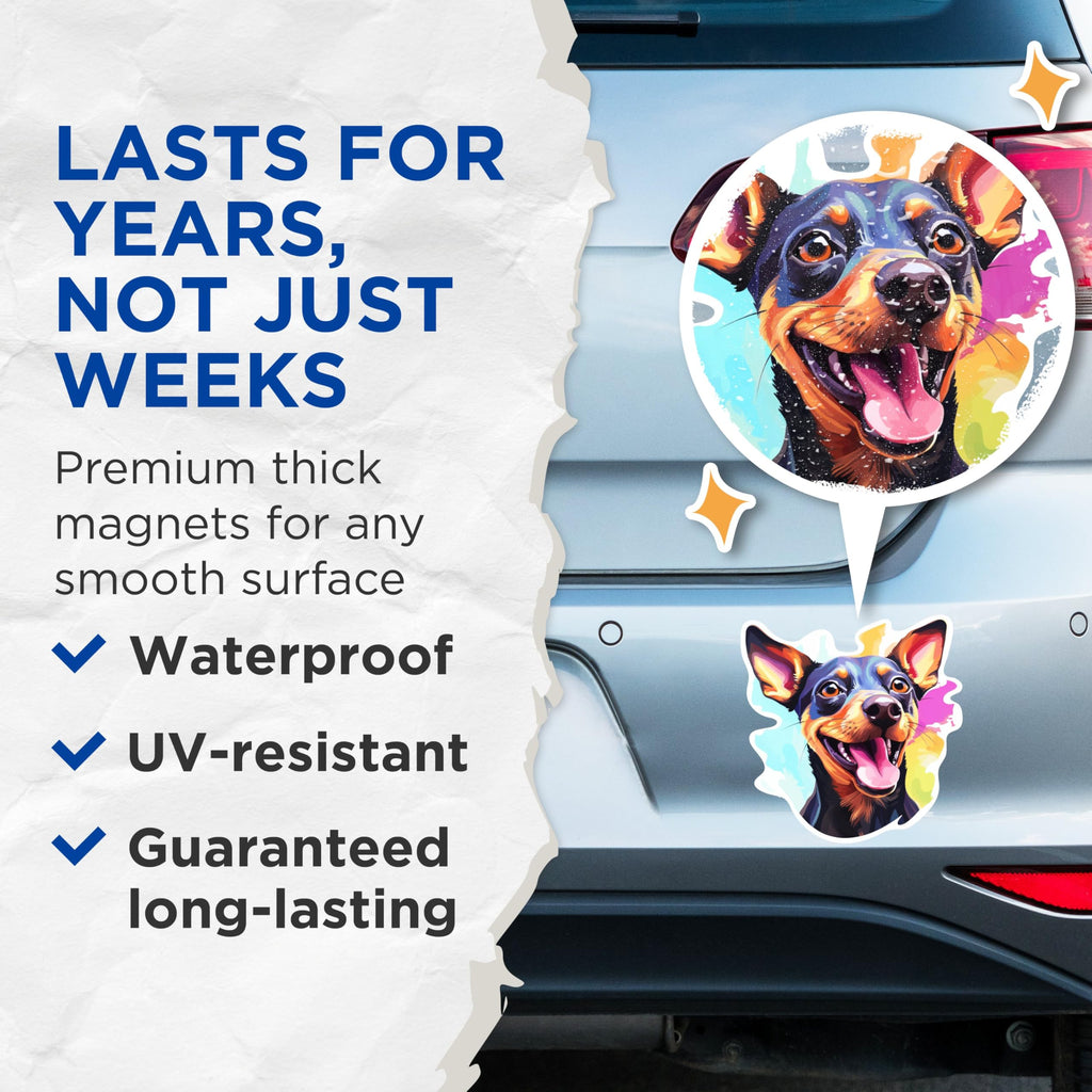 (2 Pack) Miniature Pinscher Dog Breed Magnets - 5 Inches On Longest Side - Choose from Over 100 Dog Breeds - for Cars, Refrigerators, Toolboxes - Made in USA - MAG1901