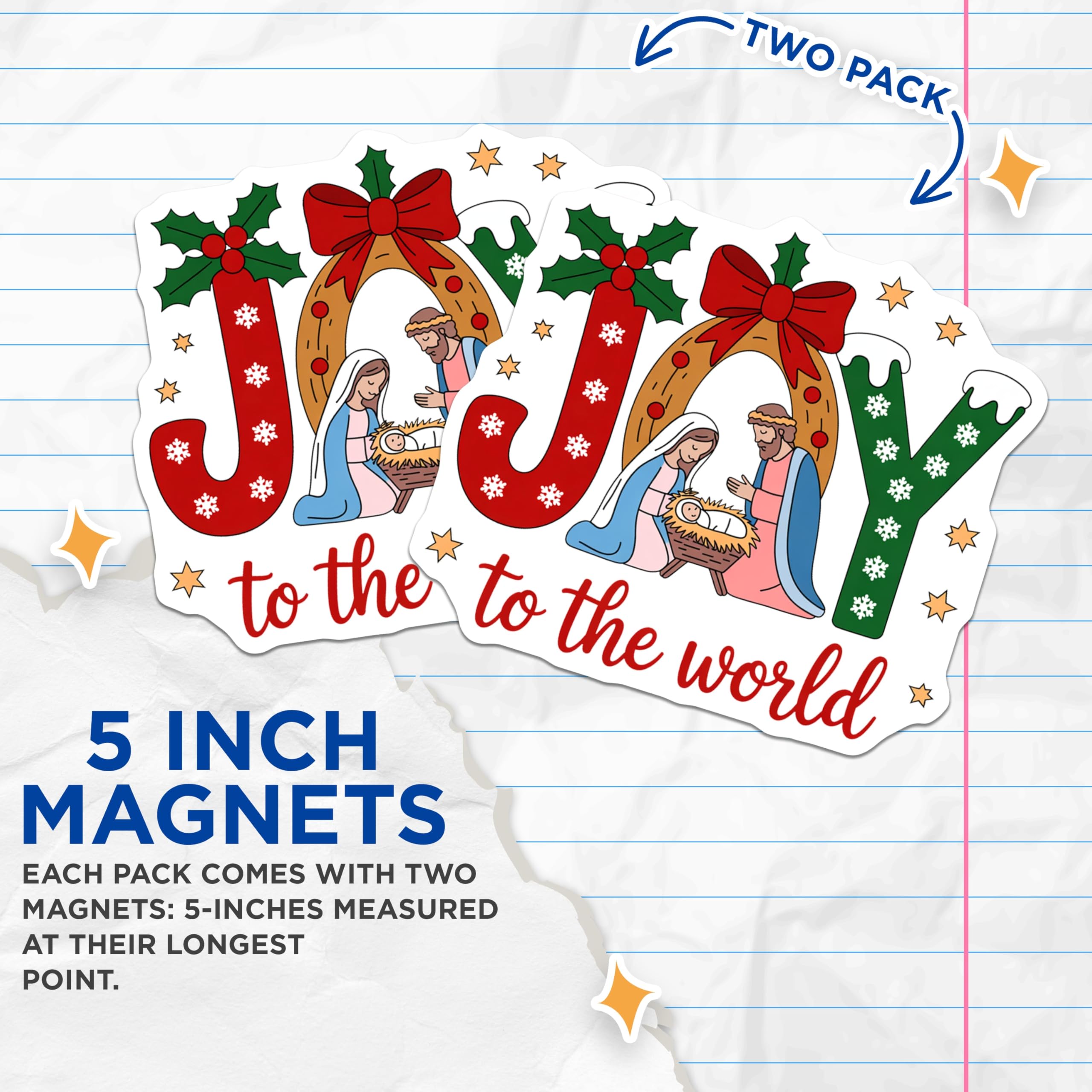 (2 Pack) Christmas Nativity Magnets - Religious Holiday Decor - Christian Kitchen Refrigerator Joy - 5 Inches On Longest Side - Thick Durable Magnet - Made in USA - MAG27508