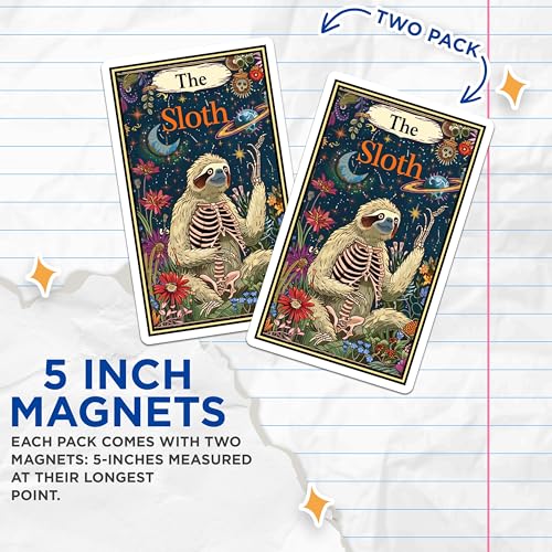 (2 Pack) Sloth Skeleton Magnets - Funny Sloth - Cute Animal Magnet for Refrigerator or Locker - 5" On Longest Side - for Cars, Fridges, Toolboxes - Made in USA - MAG3686