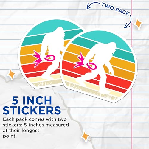 (2 Pack) Bigfoot Stickers - Retro Sasquatch Decal - Funny Yeti Decal for Laptop - 5" On Longest Side - Sticks to Smooth Flat Surfaces - Made in USA - BMCS4789