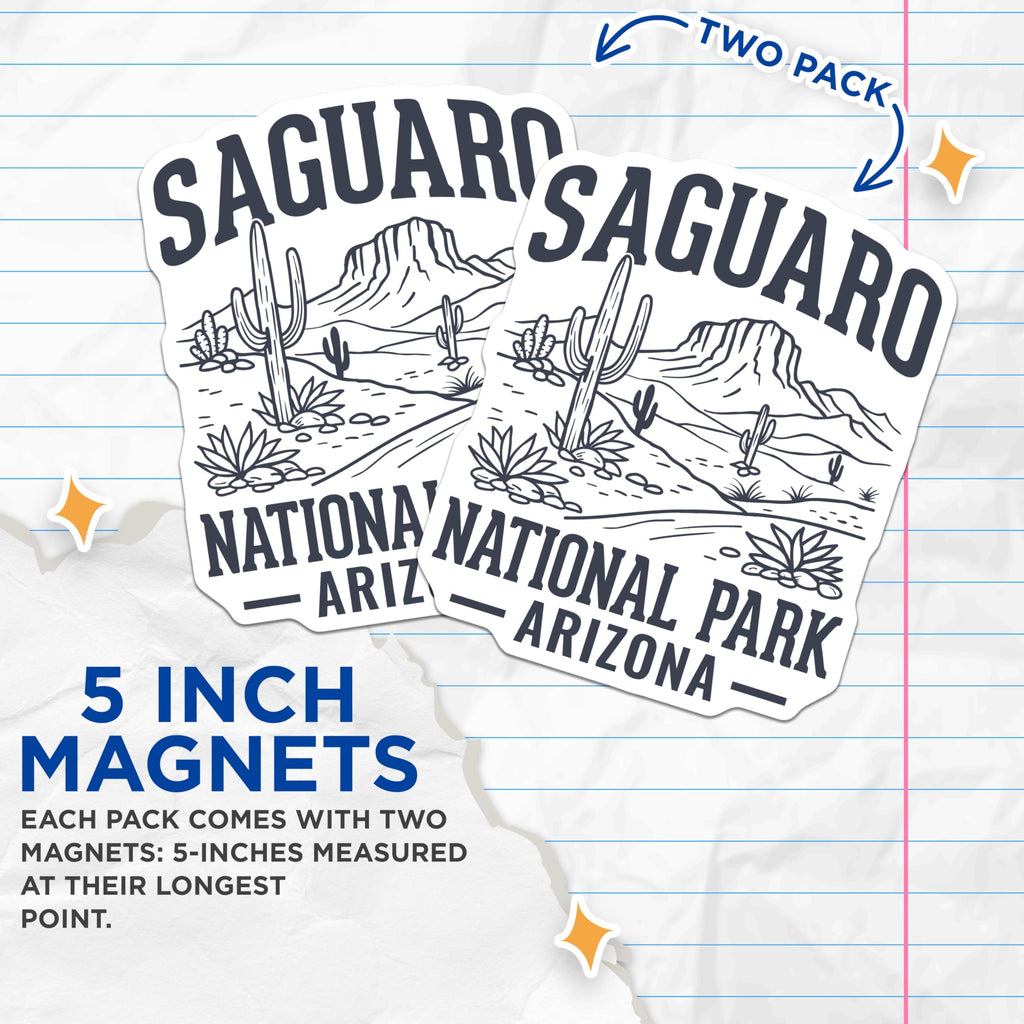 (2 Pack) Saguaro National Park Magnets - Arizona Cactus Desert Landscape - Southwest USA Nature Scene Memorabilia Collectible - 5 Inches On Longest Side - Thick Durable Magnet - Made in USA - MAG19296