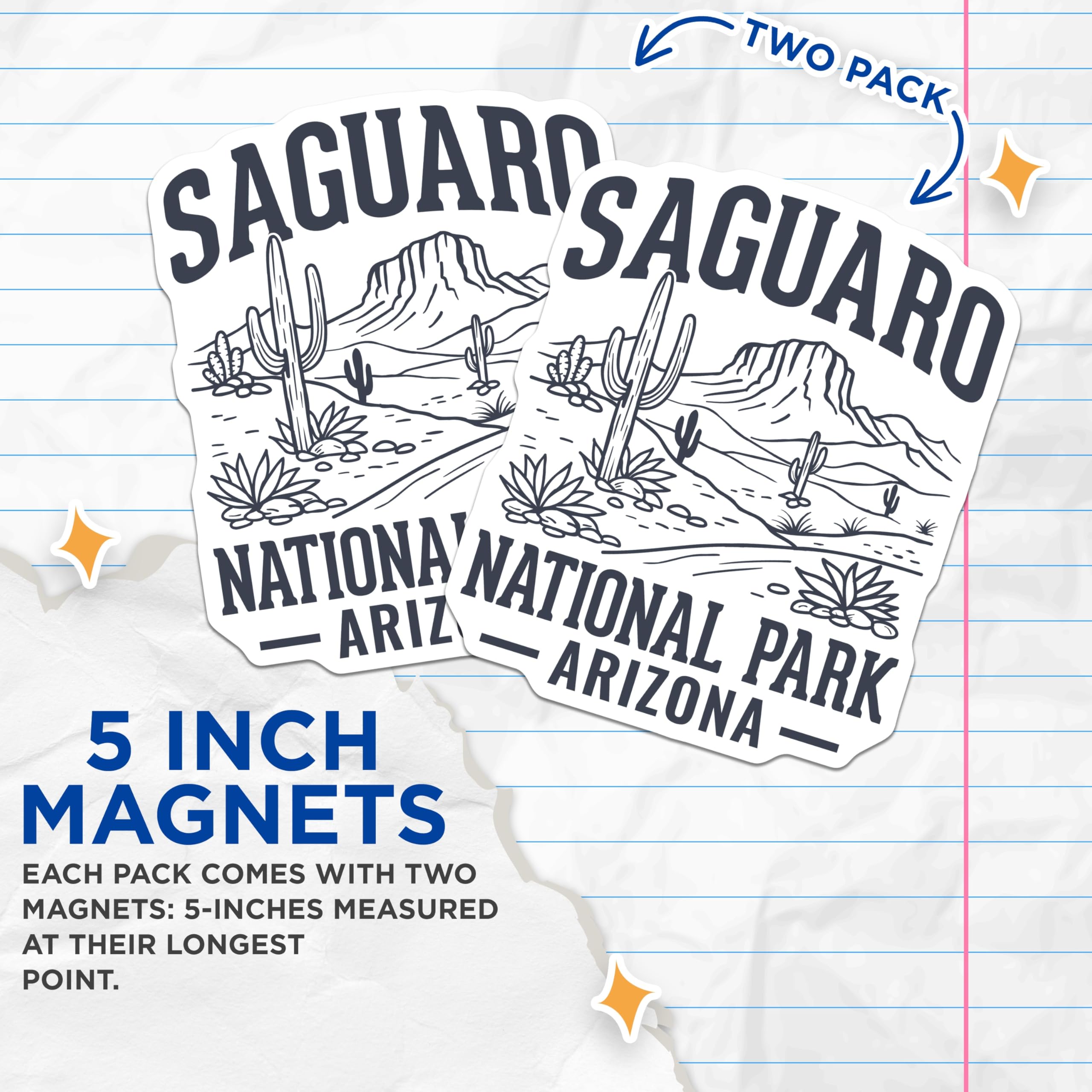 (2 Pack) Saguaro National Park Magnets - Arizona Cactus Desert Landscape - Southwest USA Nature Scene Memorabilia Collectible - 5 Inches On Longest Side - Thick Durable Magnet - Made in USA - MAG19296