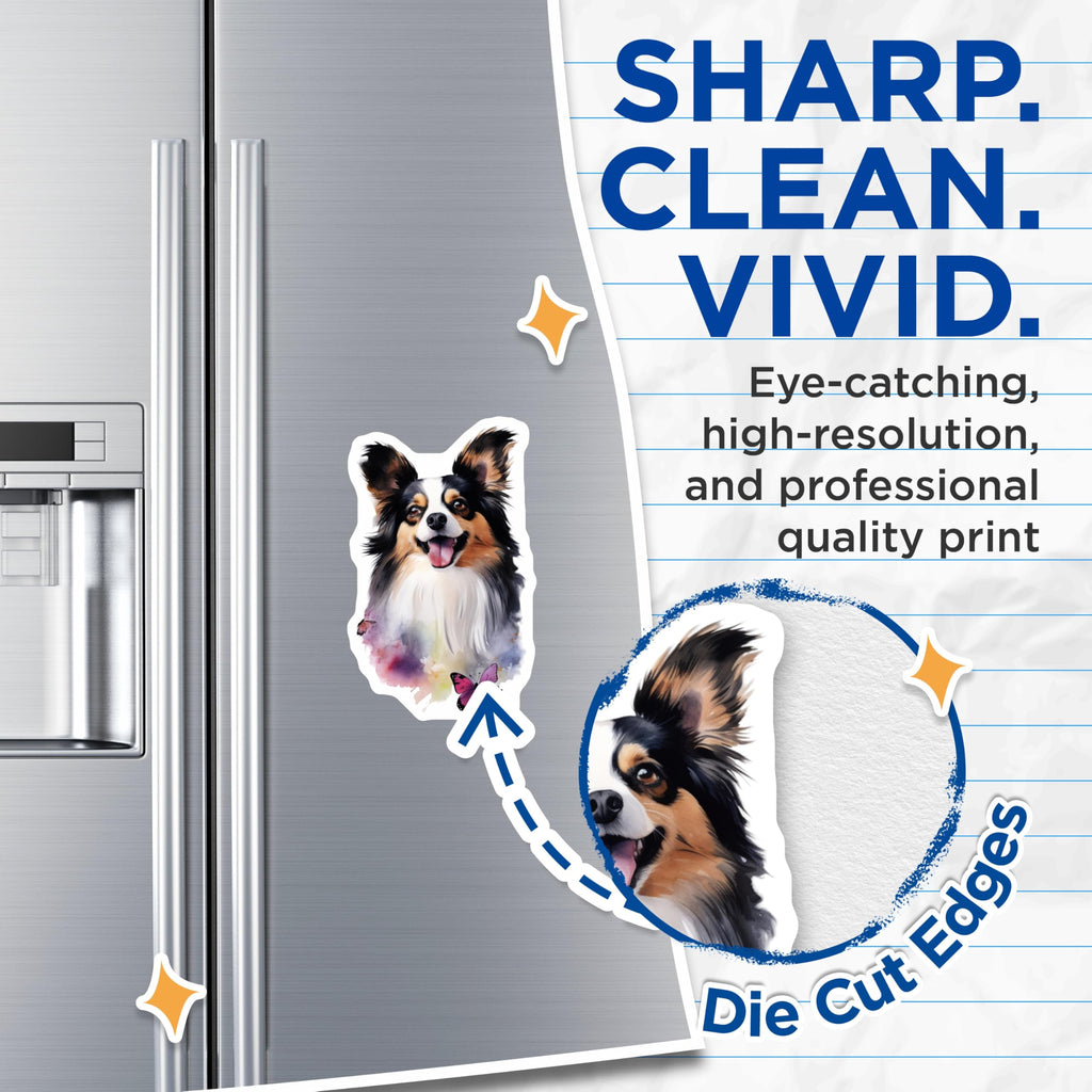 (2 Pack) Papillon Dog Magnets - Happy Watercolor Pet Art - Dog Lover Fridge Decor - 5 Inches On Longest Side - Thick Durable Magnet - Made in USA - MAG28348