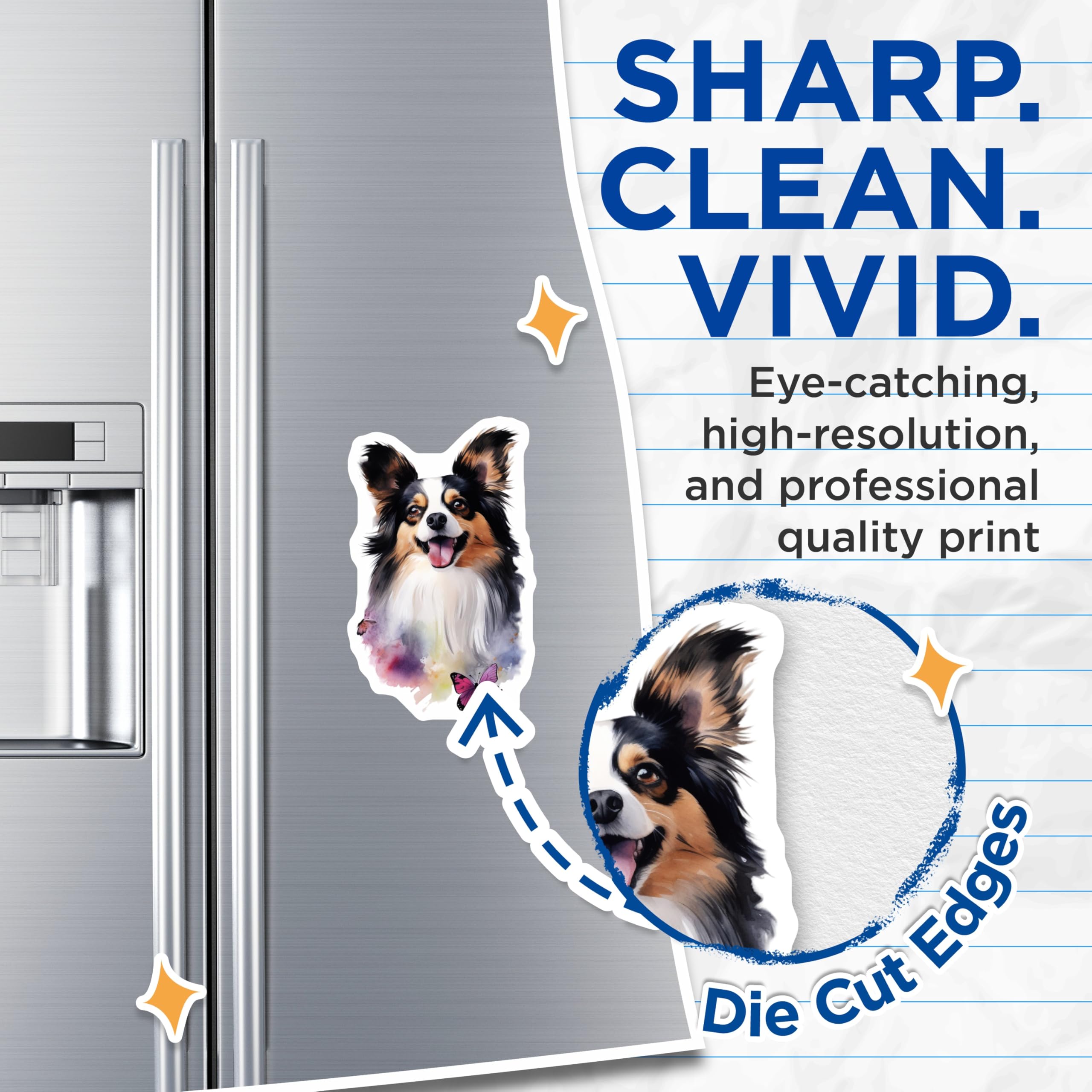(2 Pack) Papillon Dog Magnets - Happy Watercolor Pet Art - Dog Lover Fridge Decor - 5 Inches On Longest Side - Thick Durable Magnet - Made in USA - MAG28348
