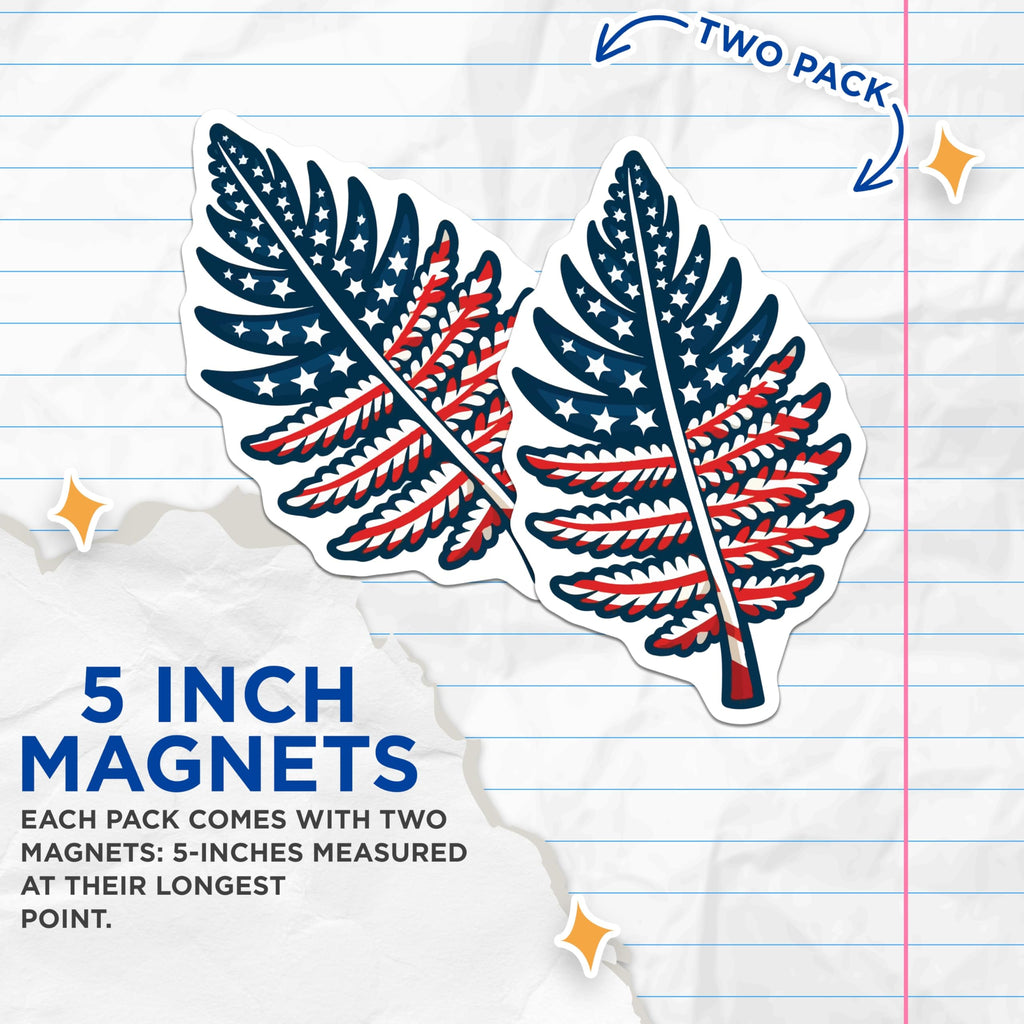 (2 Pack) American Flag Fern Magnets - Patriotic Leaf Decor - USA Theme Refrigerator Decor - 5 Inches On Longest Side - Thick Durable Magnet - Made in USA - MAG19777
