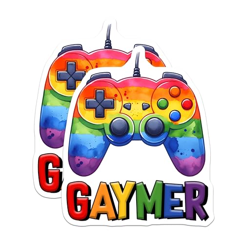(2 Pack) Gaymer Stickers - LGBTQ+ Pride Video Game Controller - Colorful Gaming Art - 5" On Longest Side - Sticks to Smooth Flat Surfaces - Made in USA - BMCS8277