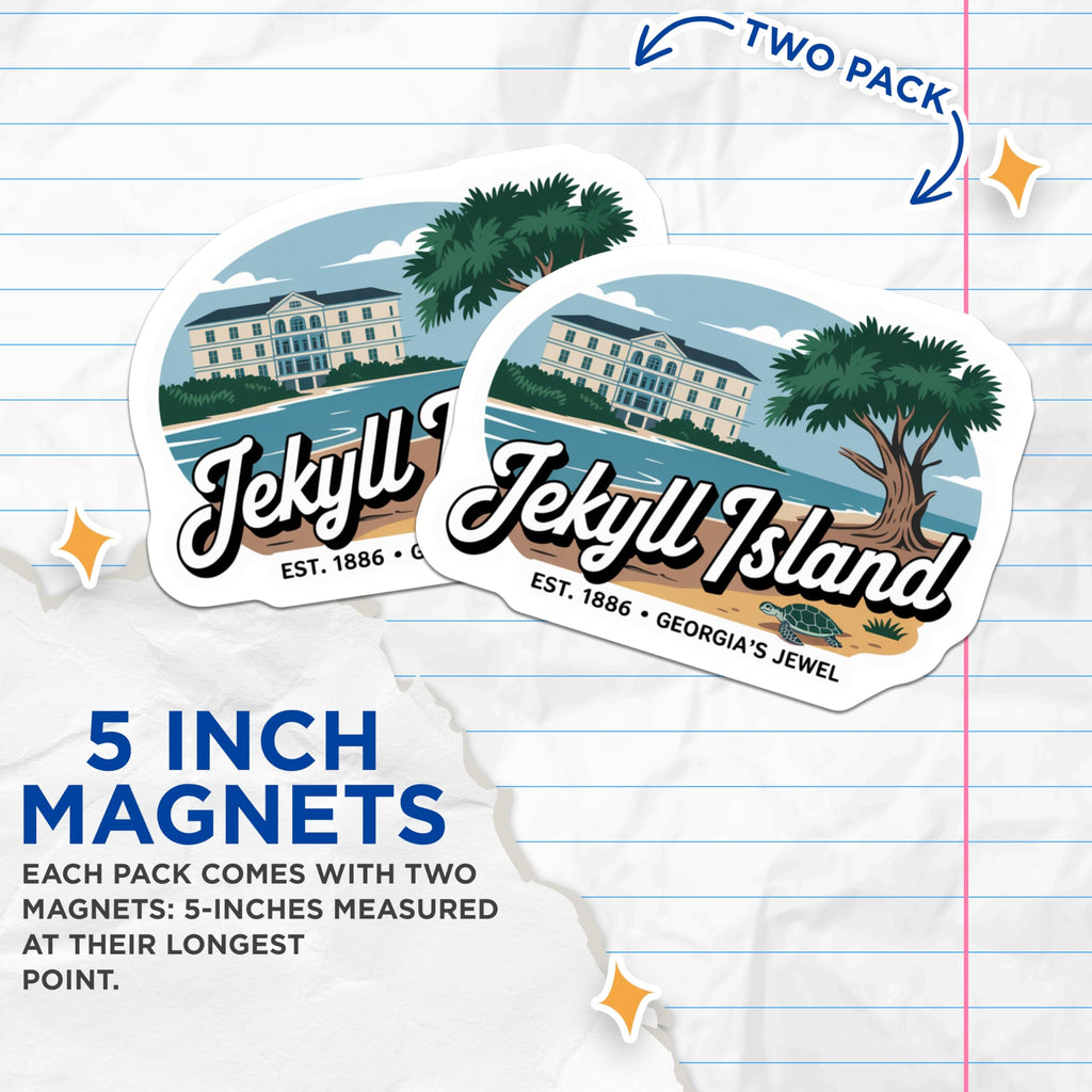 (2 Pack) Jekyll Island Magnets - Georgia Souvenir - Travel Fridge Decor - 5" On Longest Side - Premium Magnet - for Cars, Refrigerators, Toolboxes, Lockers - Made in USA - MAG18658