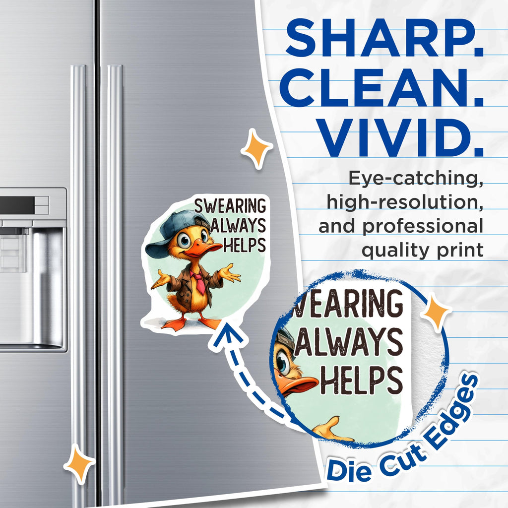 (2 Pack) Funny Duck Magnets - Swearing Helps - Cute Animal Refrigerator Magnets - 5" On Longest Side - Premium Magnet - for Cars, Refrigerators, Toolboxes, Lockers - Made in USA - MAG15258