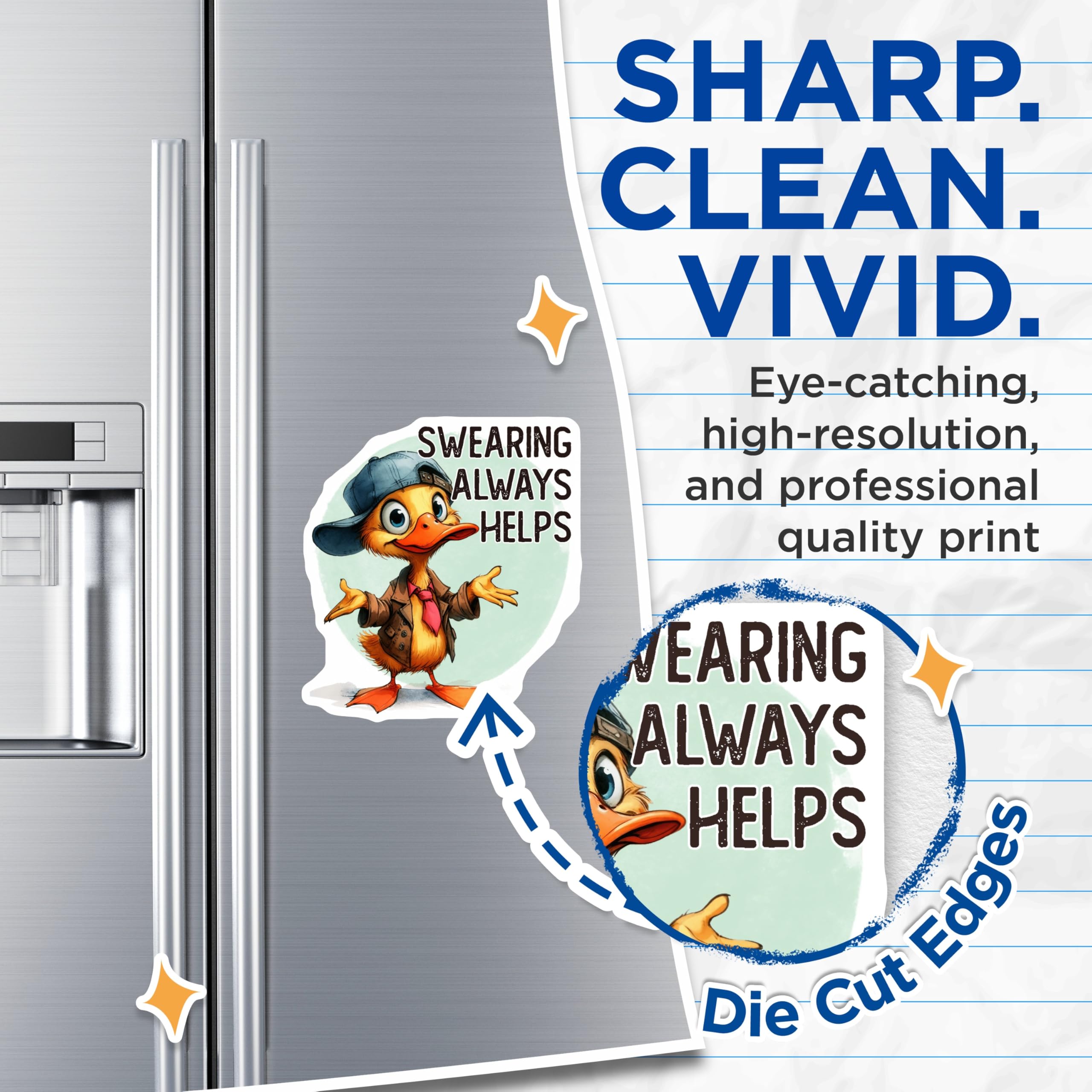(2 Pack) Funny Duck Magnets - Swearing Helps - Cute Animal Refrigerator Magnets - 5" On Longest Side - Premium Magnet - for Cars, Refrigerators, Toolboxes, Lockers - Made in USA - MAG15258