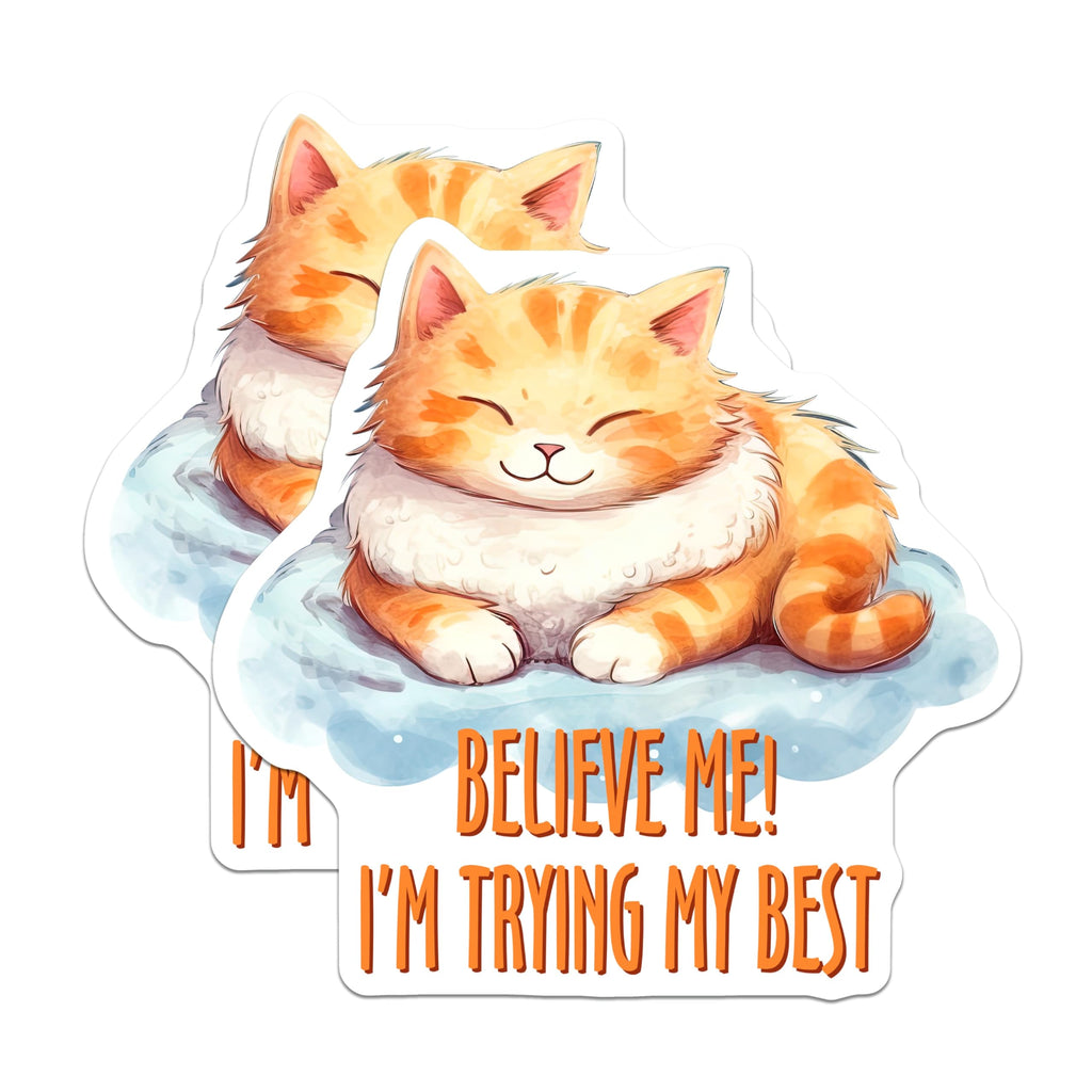 (2 Pack) Ginger Cat Stickers - Believe Me - Funny Cat Stickers - Cute Feline- 5" On Longest Side - Sticks to Smooth Flat Surfaces - Made in USA - BMCS16395