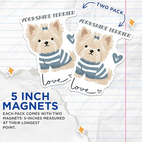 (2 Pack) Yorkshire Terrier Magnets - Cute Dog Magnets - Love Printed Dog Magnets - 5" On Longest Side - for Cars, Fridges, Toolboxes - Made in USA - MAG7311