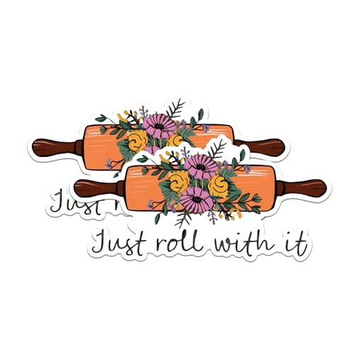 (2 Pack) Just Roll with It Stickers - Baking Lovers Stickers - Kitchen Decor Stickers - 5" On Longest Side - Sticks to Any Smooth Flat Surface - Made in USA - BMCS2987