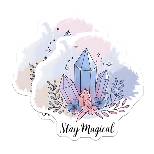 (2 Pack) Stay Magical Crystal Stickers - Inspirational Quote Stickers - Pastel Aesthetic Stickers - Spiritual Decor - 5" On Longest Side - Sticks to Smooth Flat Surfaces - Made in USA - BMCS6506