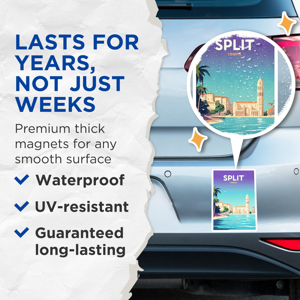 (2 Pack) Split Croatia Magnets - Vacation Memory - Croatian Travel Decor - 5" On Longest Side - Premium Magnet - for Cars, Refrigerators, Toolboxes, Lockers - Made in USA - MAG17789