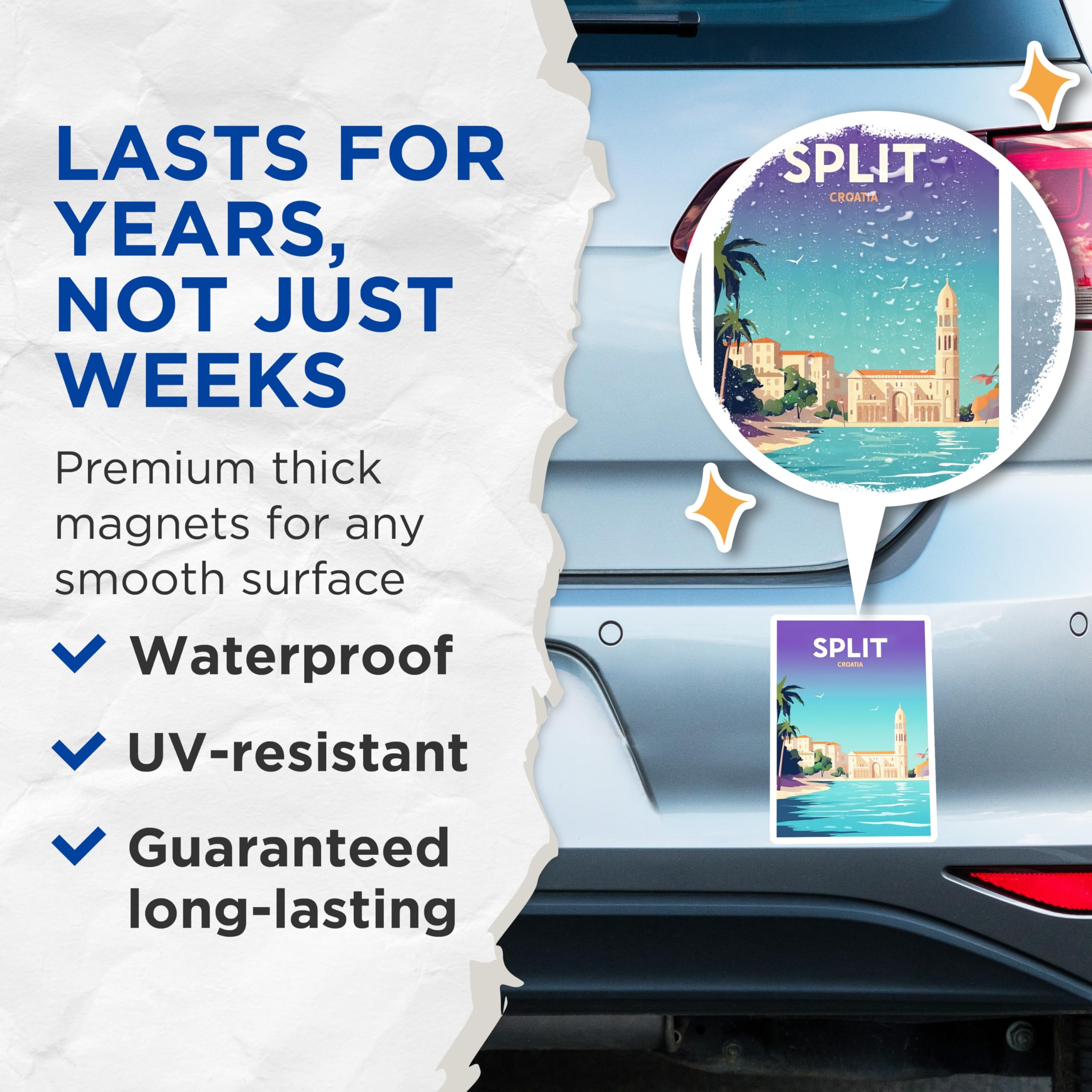 (2 Pack) Split Croatia Magnets - Vacation Memory - Croatian Travel Decor - 5" On Longest Side - Premium Magnet - for Cars, Refrigerators, Toolboxes, Lockers - Made in USA - MAG17789