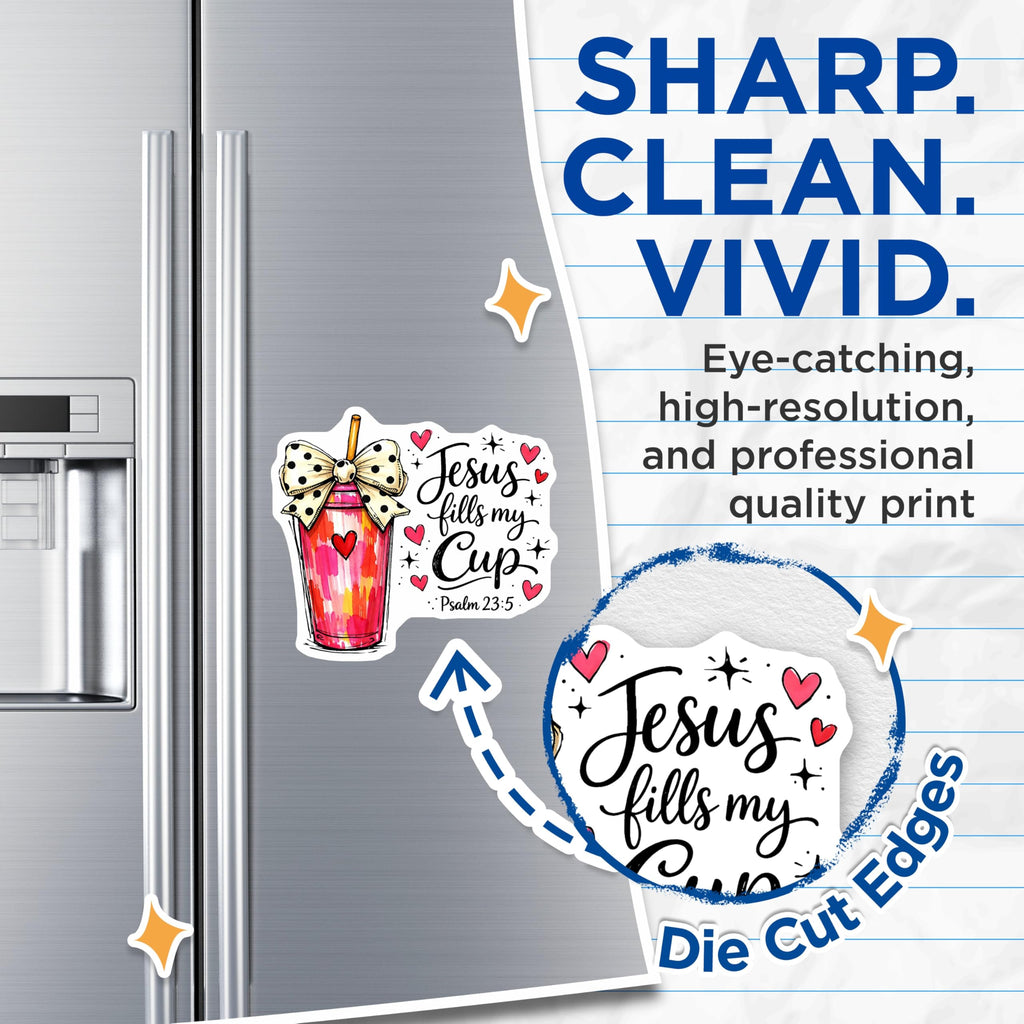 (2 Pack) Jesus Fills My Cup Magnets - Psalm 23 5 Christian Bible Verse Art - Inspirational Refrigerator Locker Decoration - 5 Inches On Longest Side - Thick Durable Magnet - Made in USA - MAG19658