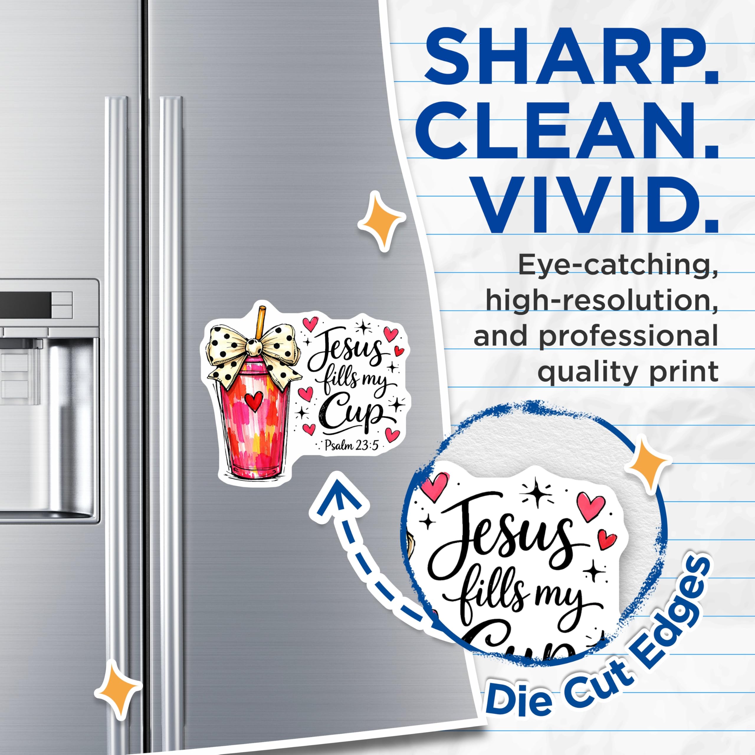 (2 Pack) Jesus Fills My Cup Magnets - Psalm 23 5 Christian Bible Verse Art - Inspirational Refrigerator Locker Decoration - 5 Inches On Longest Side - Thick Durable Magnet - Made in USA - MAG19658