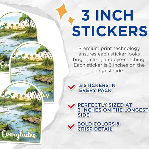 (3 Pack) Everglades Decals - Florida Landscape - Laptop Decal - 3 Inches On Longest Side - Easy Peel & Apply - Made in USA - 3MCS0399