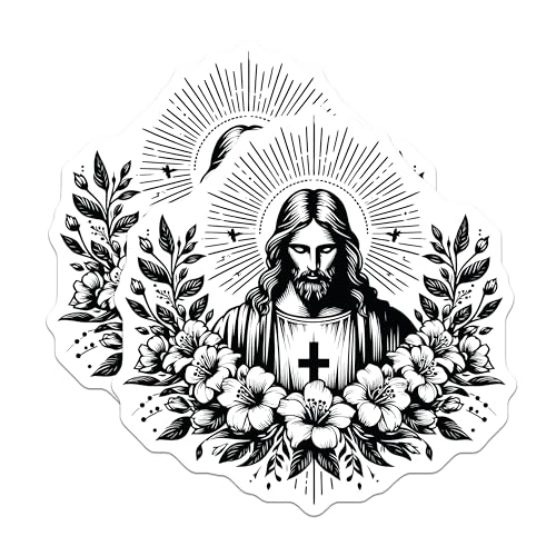 (2 Pack) Jesus with Floral Design Magnets - Religious Art - Spiritual Decor - Christian - 5" On Longest Side - for Cars, Fridges, Toolboxes - Made in USA - MAG7320
