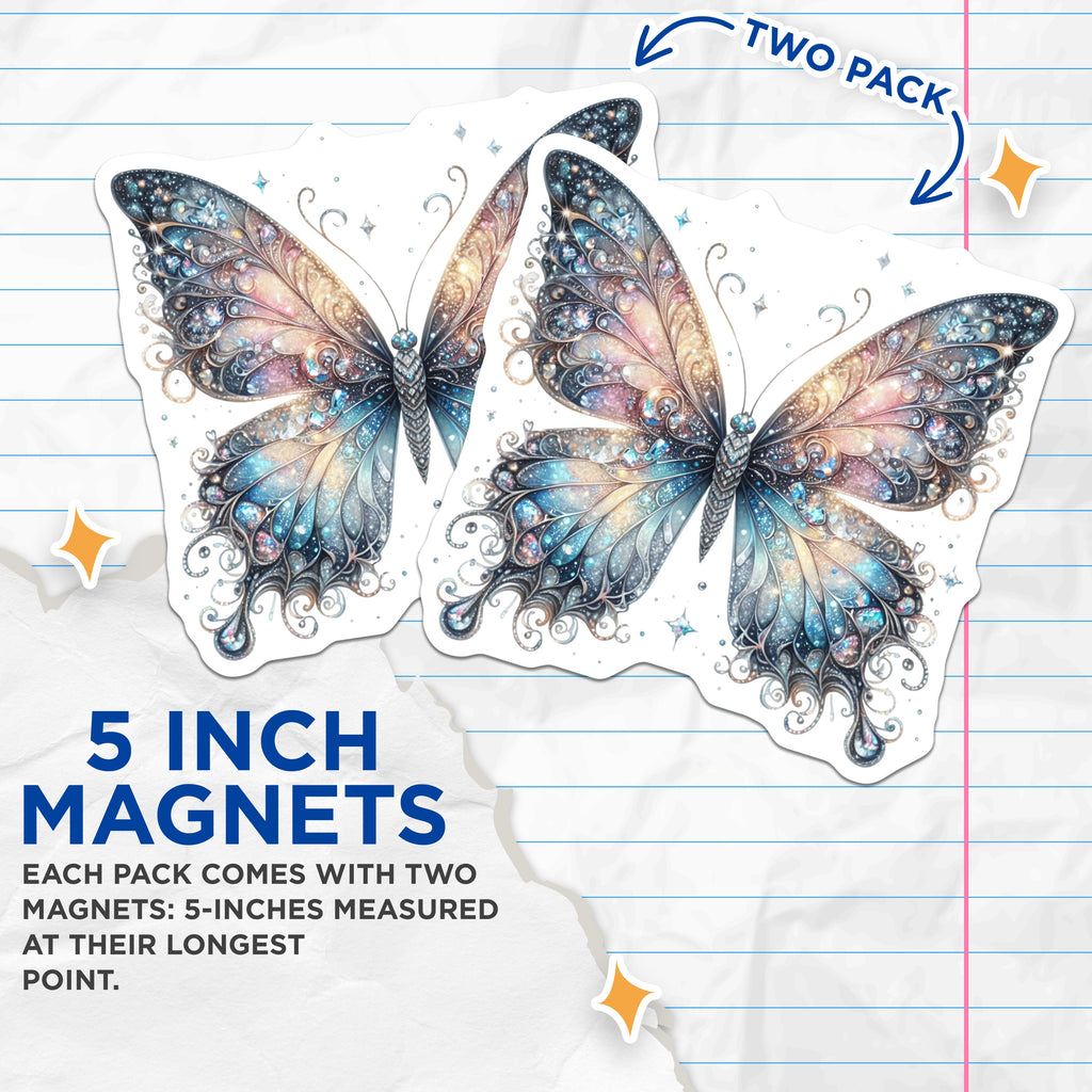 (2 Pack) Iridescent Butterfly Magnets - Fairycore Kitchen Decor - Enchanted Room Accent - 5 Inches On Longest Side - Thick Durable Magnet - Made in USA - MAG38283