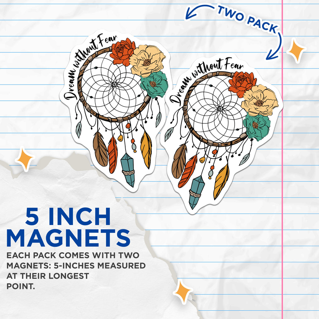 (2 Pack) Dreamcatcher Magnets - Inspirational Boho Decor - Floral Quote Spiritual Art - 5 Inches On Longest Side - Thick Durable Magnet - Made in USA - MAG37628