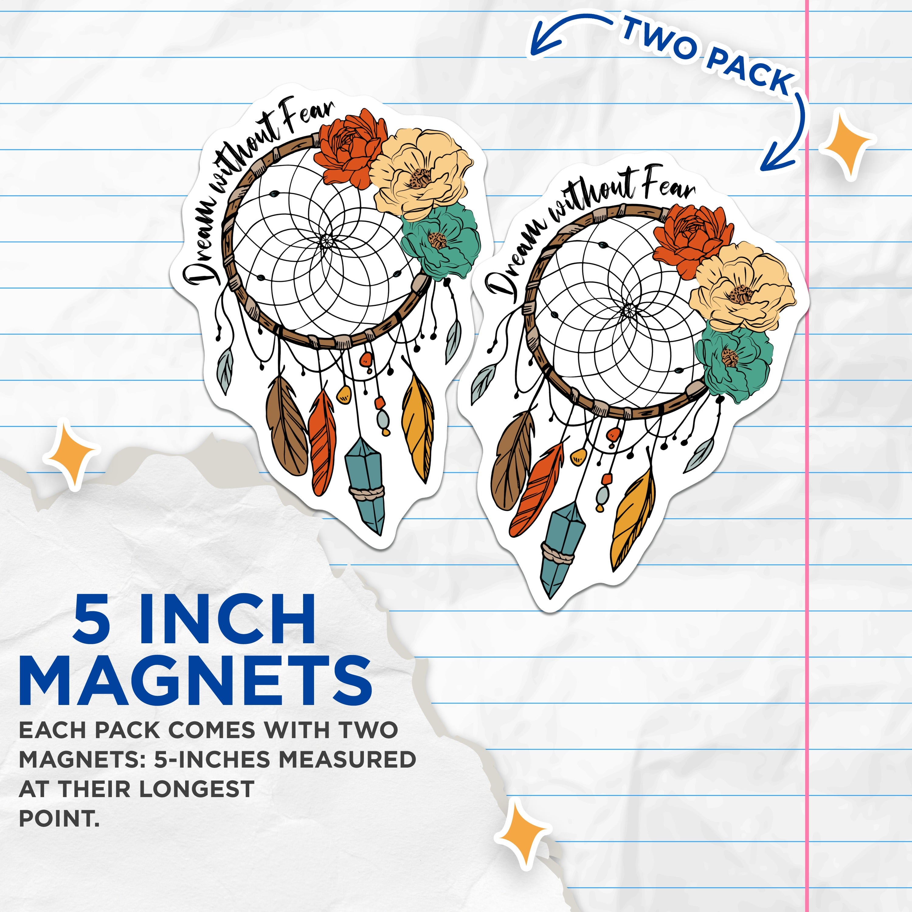 (2 Pack) Dreamcatcher Magnets - Inspirational Boho Decor - Floral Quote Spiritual Art - 5 Inches On Longest Side - Thick Durable Magnet - Made in USA - MAG37628