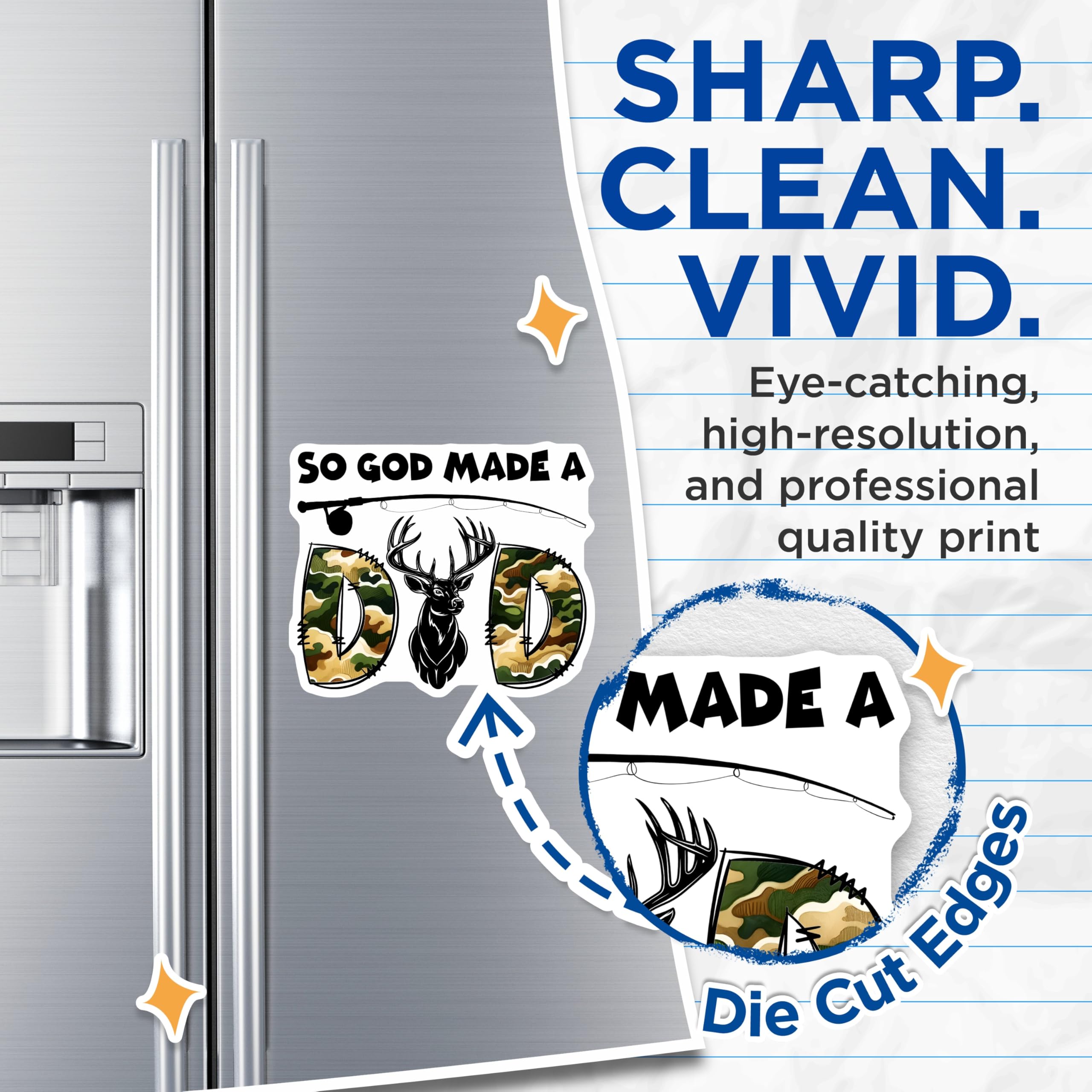 (2 Pack) Dad Fishing Magnets - Deer Hunter Decor - Father's Day Fridge Magnets for Men - 5" On Longest Side - Premium Magnet - for Cars, Refrigerators, Toolboxes, Lockers - Made in USA - MAG15007