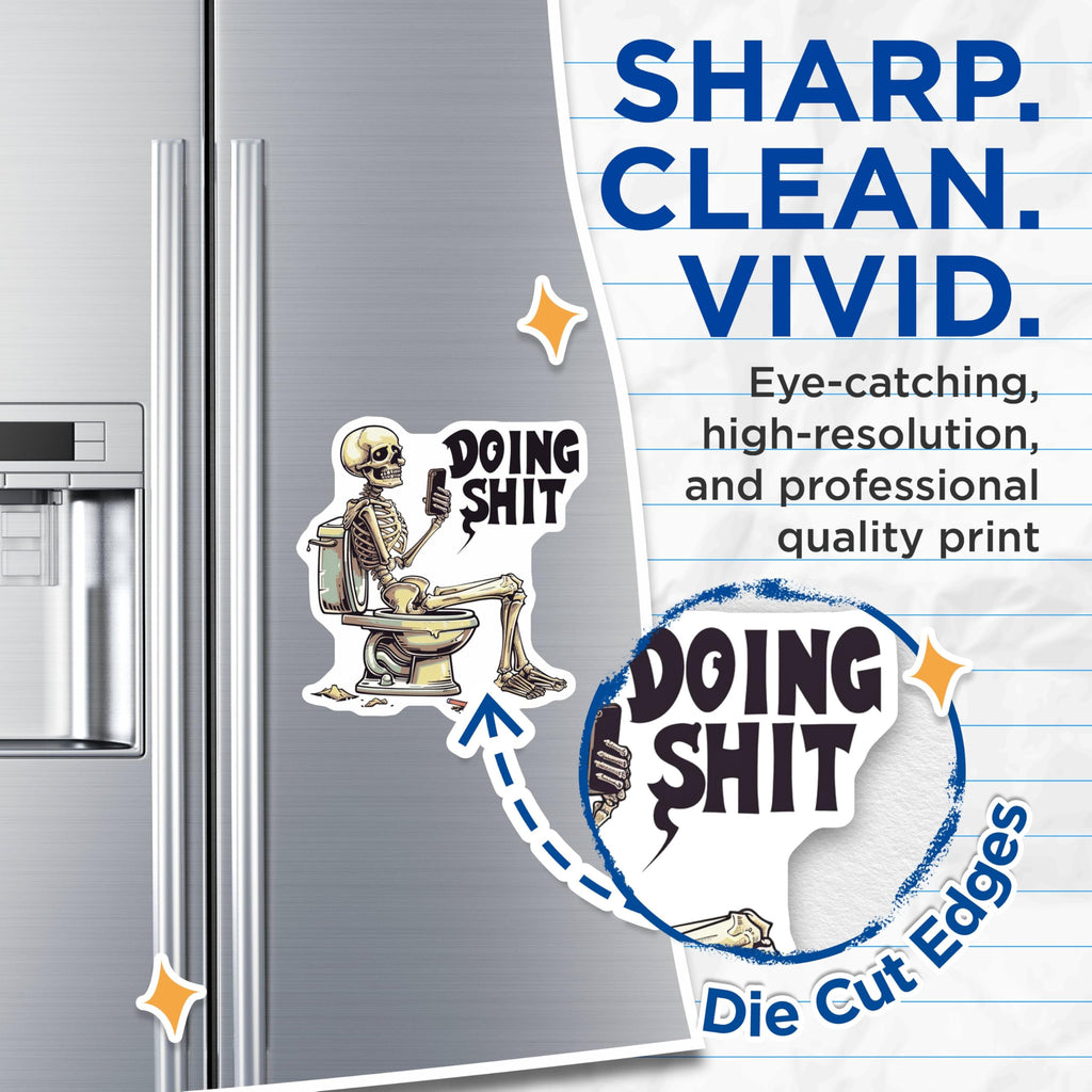 (2 Pack) Funny Skeleton Magnets - Unique Bathroom Decor Magnets - Skeleton on Toilet Humorous Magnets - 5" On Longest Side - for Cars, Refrigerators, Toolboxes, Lockers - Made in USA BMCS3405