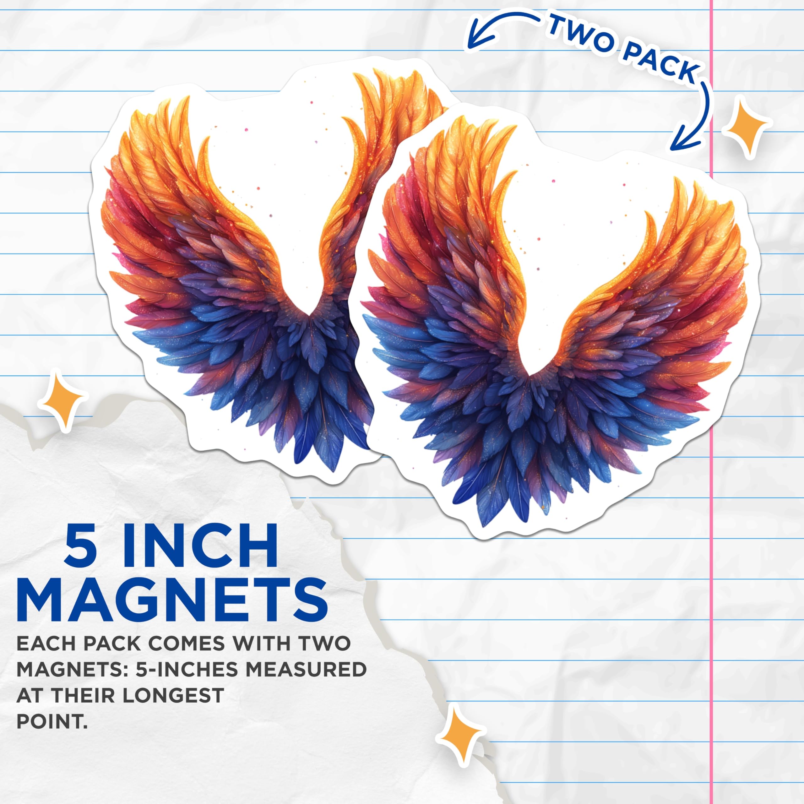 (2 Pack) Phoenix Wings Magnets - Ethereal Colorful Feathers - Mystical Refrigerator Accessory - 5 Inches On Longest Side - Thick Durable Magnet - Made in USA - MAG26888
