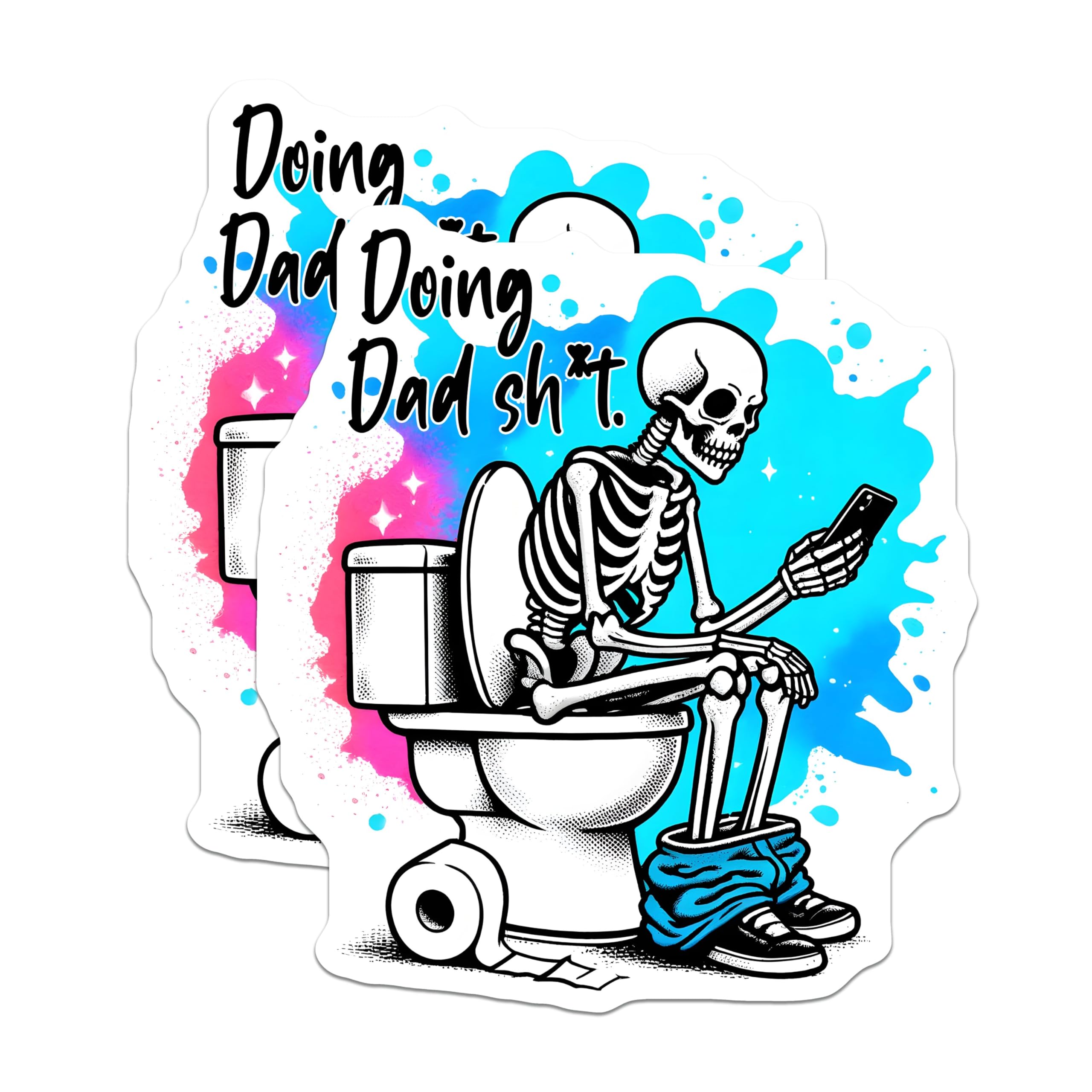 (2 Pack) Doing Dad Stuff Magnets - Funny Skeleton Fun - Bathroom Decor - 5" On Longest Side - for Cars, Fridges, Toolboxes - Made in USA - MAG7460
