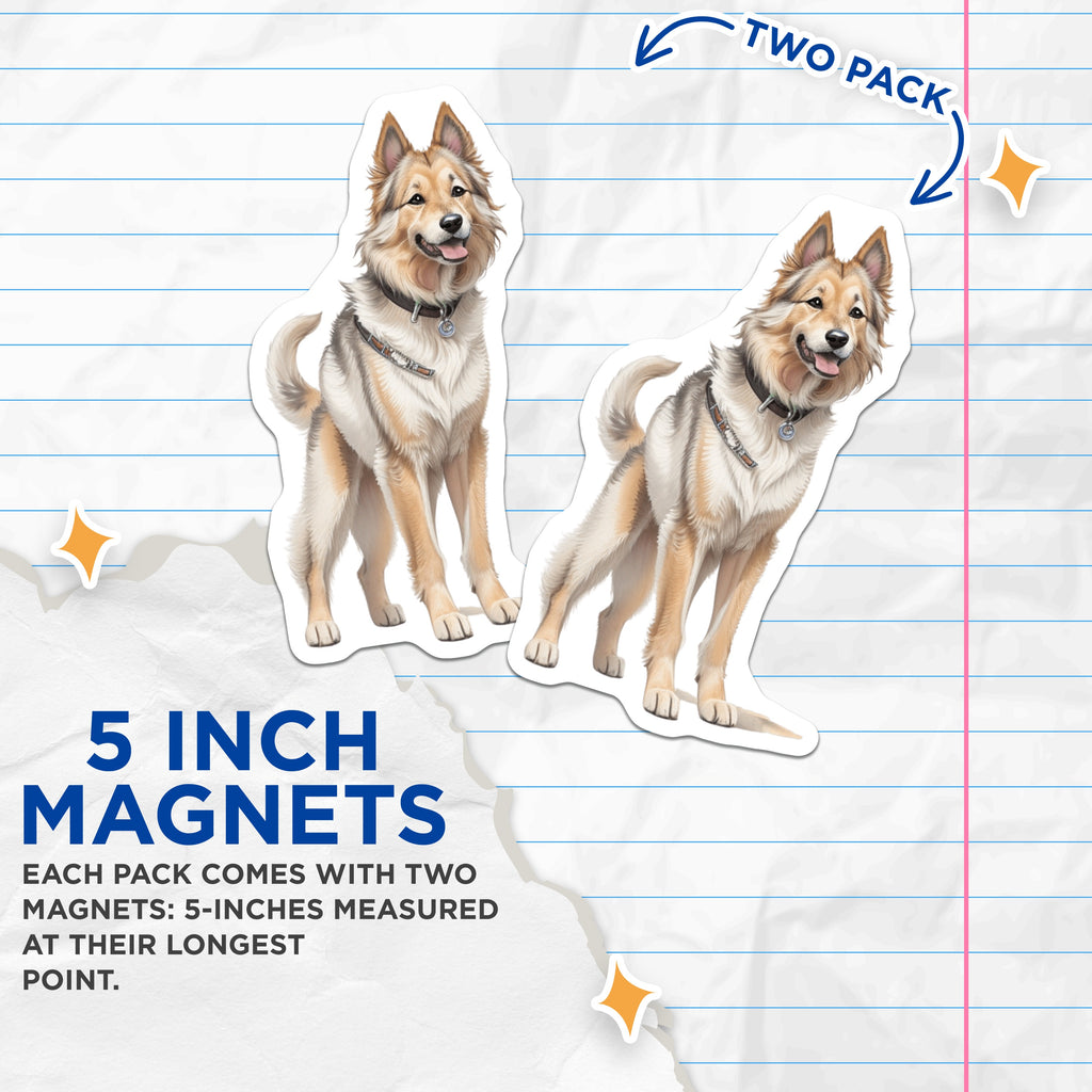 (2 Pack) Fluffy Happy Dog Magnets - Pet Lover Animal Decor - Canine Friend Fridge Accent - 5 Inches On Longest Side - Thick Durable Magnet - Made in USA - MAG39241