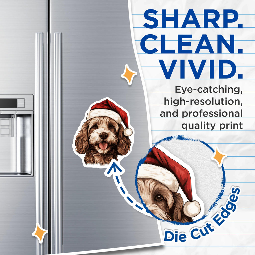 (2 Pack) Santa Dog Magnets - Christmas Pet Lover Decor - Holiday Doodle Fridge Art - 5 Inches On Longest Side - Thick Durable Magnet - Made in USA - MAG27257