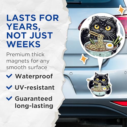 (2 Pack) Cute Black Cat Magnet - Adorable Kitchen Decor - Kawaii Cat - 5" On Longest Side - Sticks to Smooth Flat Surfaces - Made in USA - MAG10261