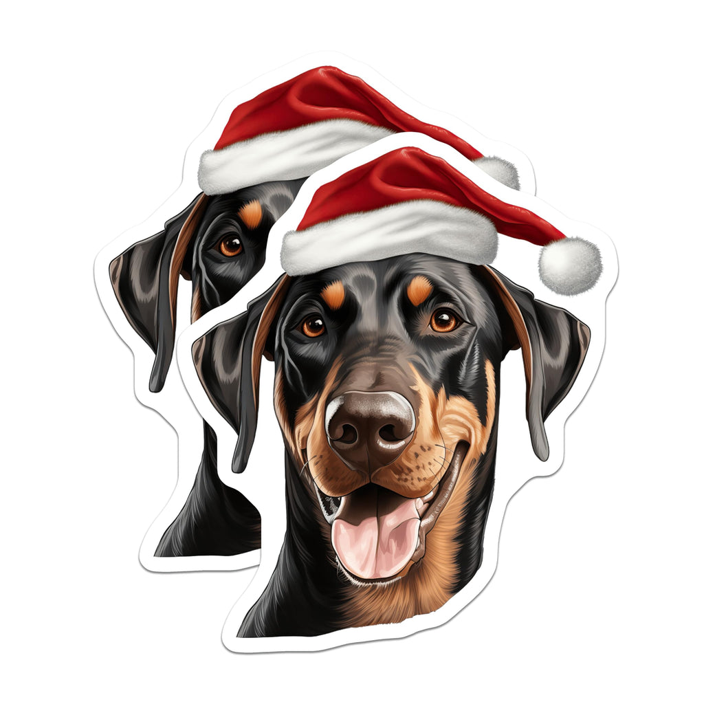 (2 Pack) Doberman Magnets - Christmas Dog Decor - Santa Hat Puppy Magnet - Festive Doberman Pinscher Refrigerator - 5 Inches On Longest Side - Thick Durable Magnet - Made in USA - MAG26216