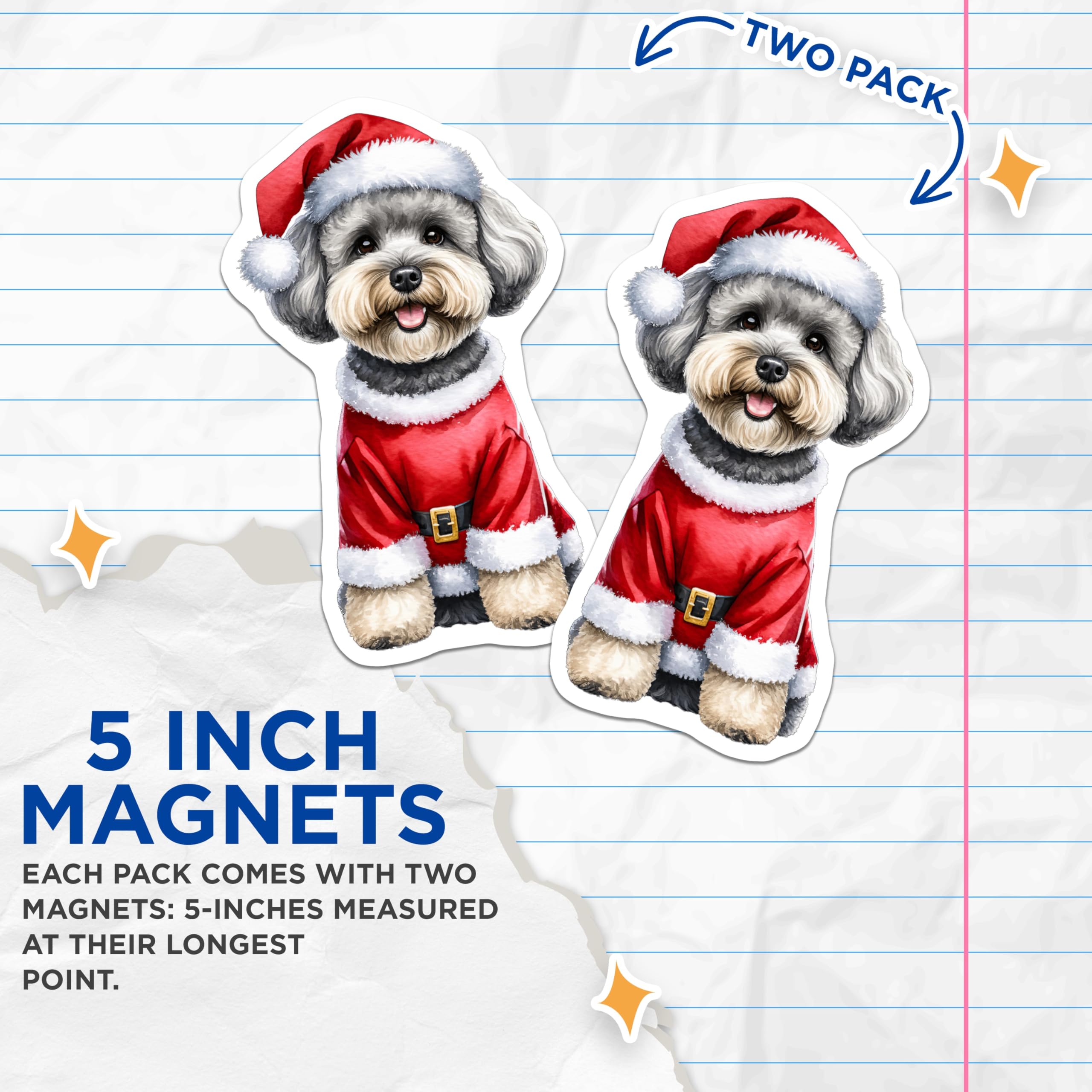 (2 Pack) Christmas Dog Magnets - Santa Puppy Refrigerator Magnets - Pet Lover Holiday Decor - 5 Inches On Longest Side - Thick Durable Magnet - Made in USA - MAG30609